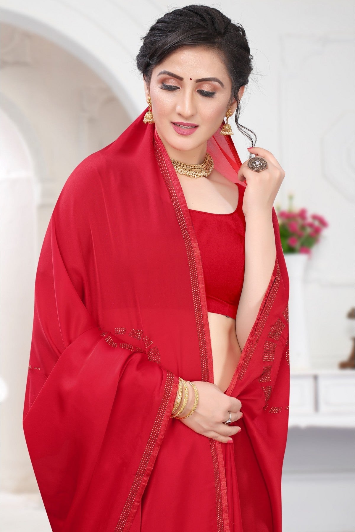 Red Colour Satin Designer Saree VSSD1120665