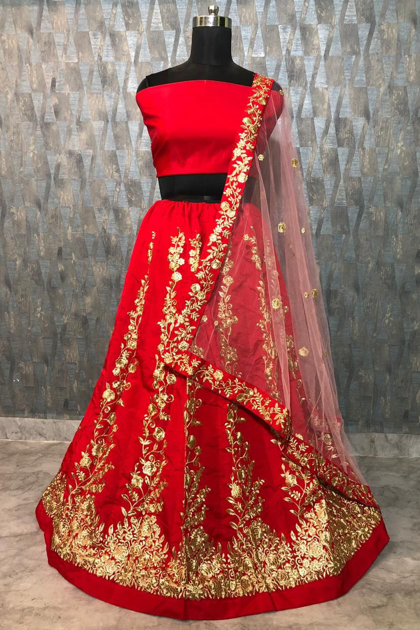 Red Colour Taffeta Silk Lehenga Choli VSLC1020007