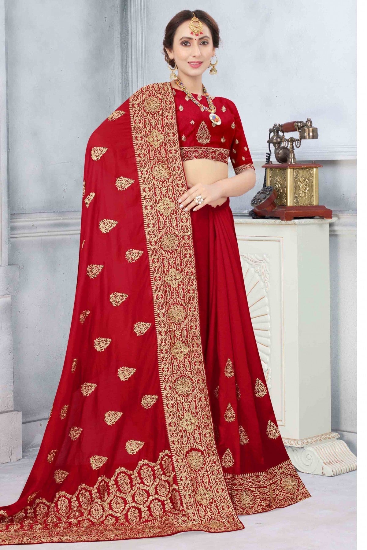 Red Colour Vichitra Silk Designer Saree VSSD1090173