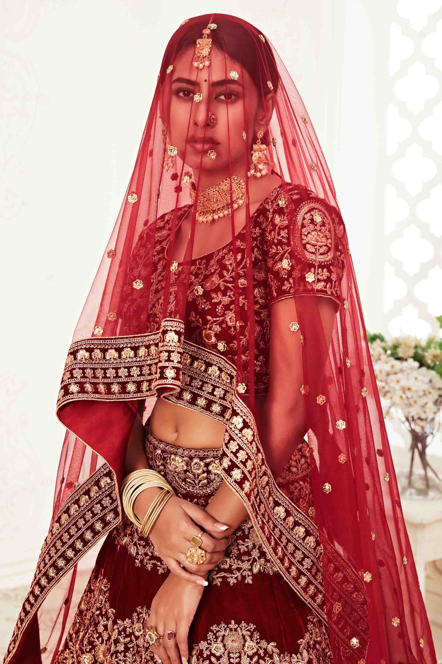 Red Velvet Designer Lehenga Choli VSLC1010155