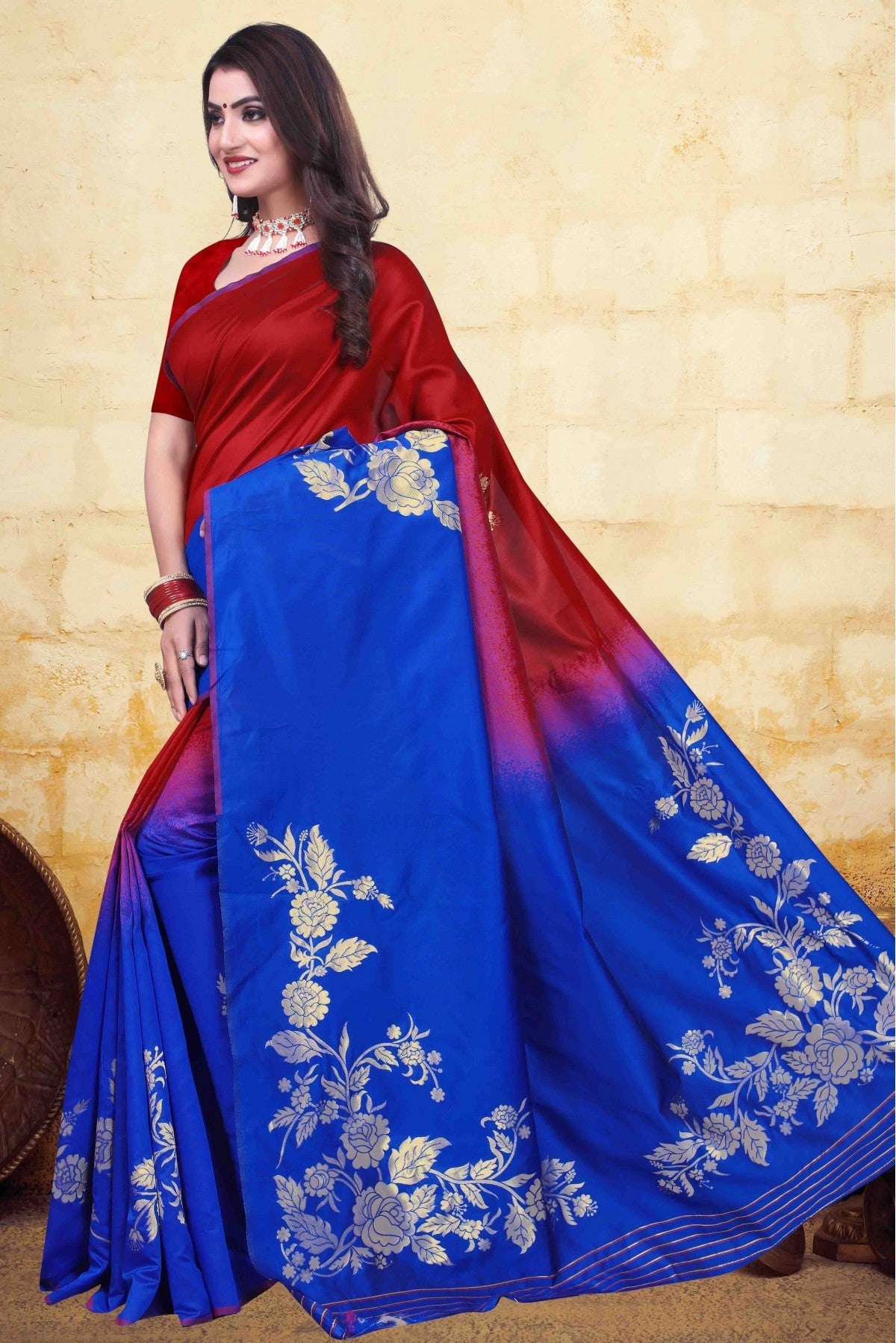 Red and Blue Colour Banarasi Art Silk Traditional Saree VSSD1120748