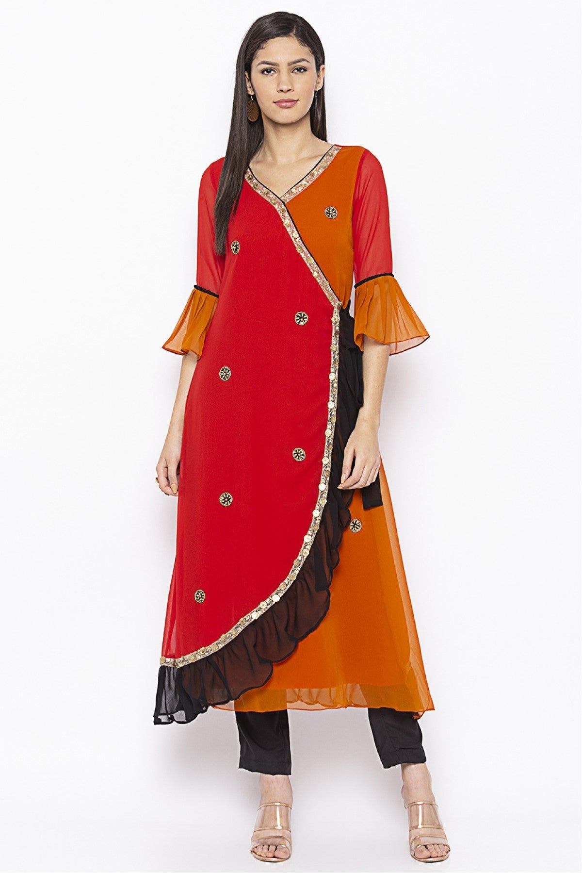 Red and Mustard Colour Plus Size Georgette Embroidery Kurta Set VSKR1070670