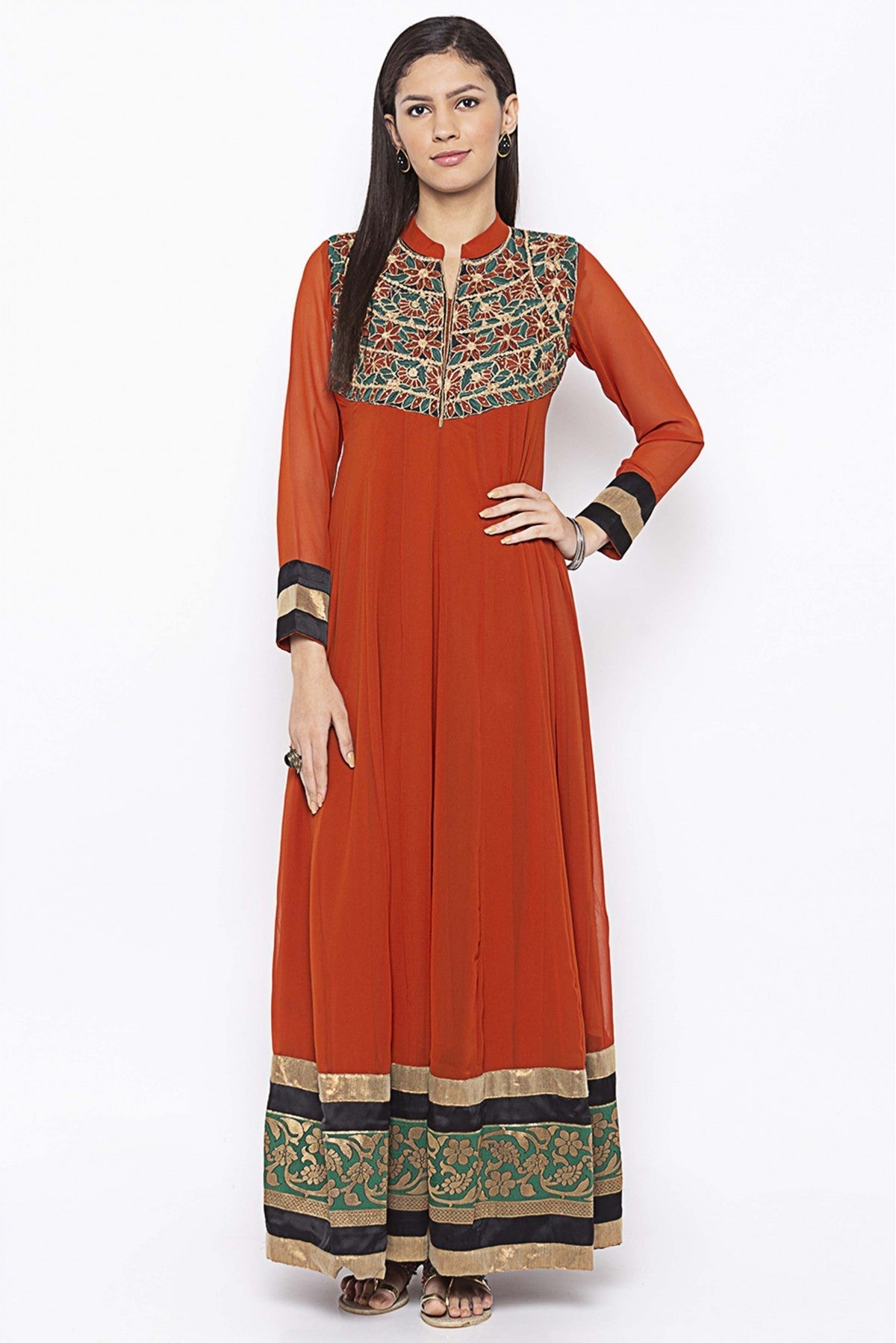 Rust Colour Plus Size Georgette Embroidery Kurta Set VSKR1070728