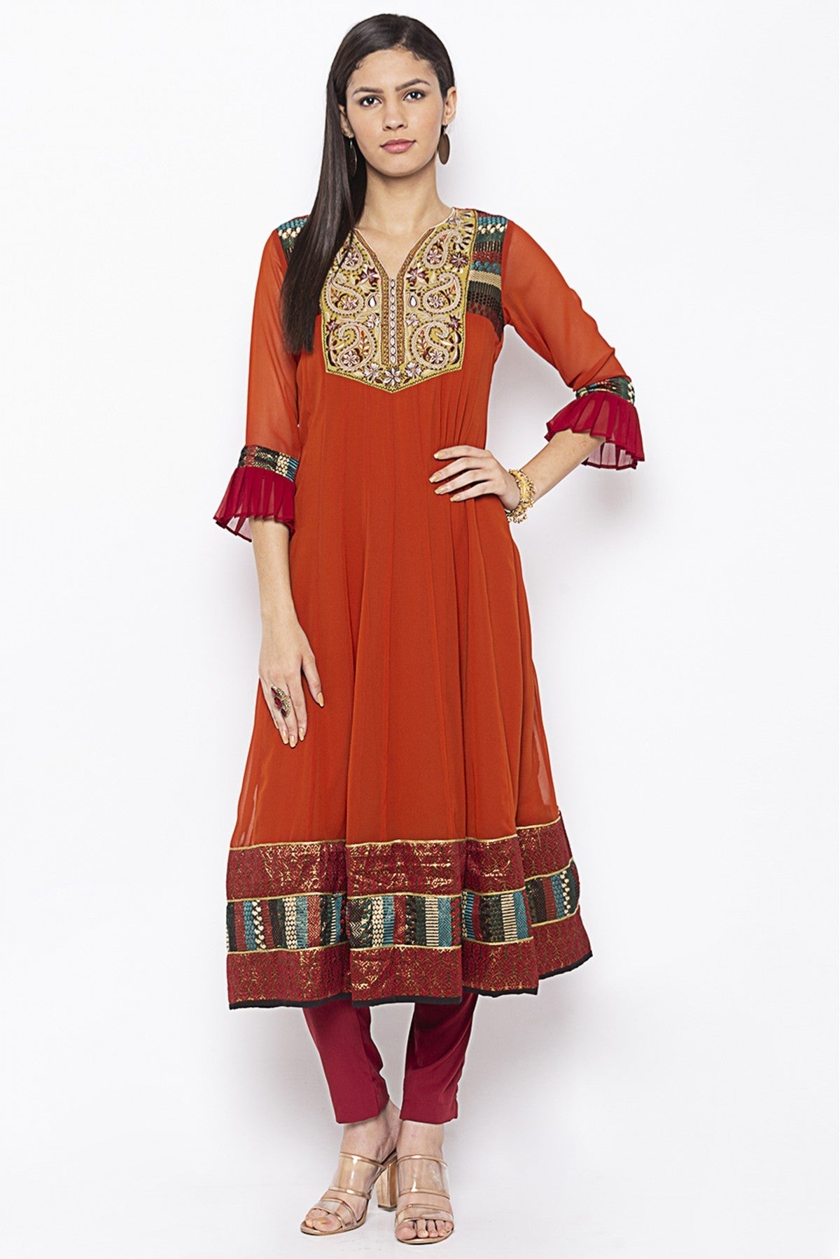 Rust Colour Plus Size Georgette Embroidery Kurti VSKR1070685