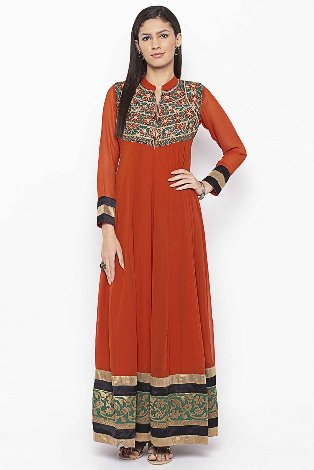 Rust Colour Plus Size Georgette Embroidery Kurti VSKR1070703