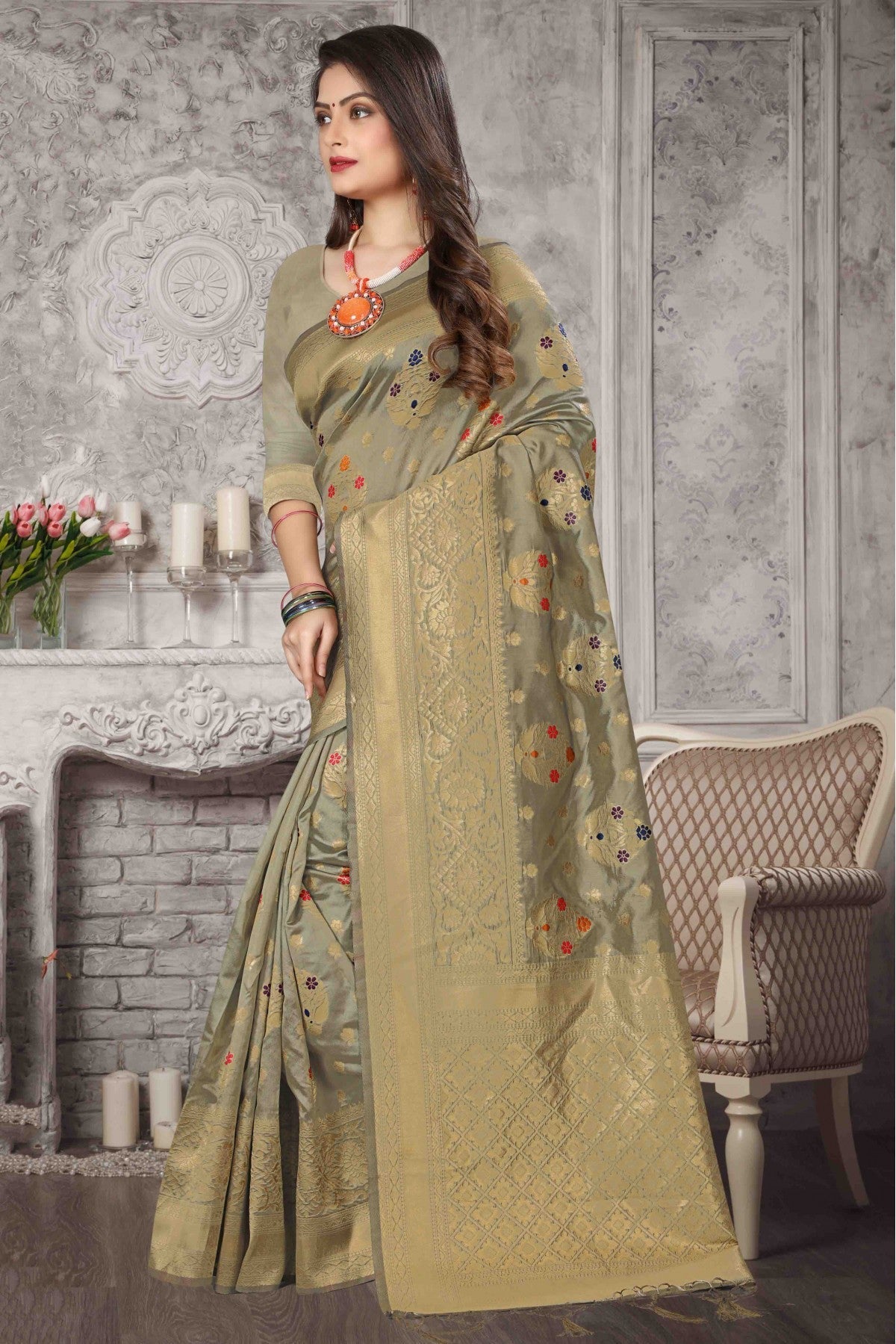 Sea Green Colour Banarasi Art Silk Traditional Saree VSSD1120715