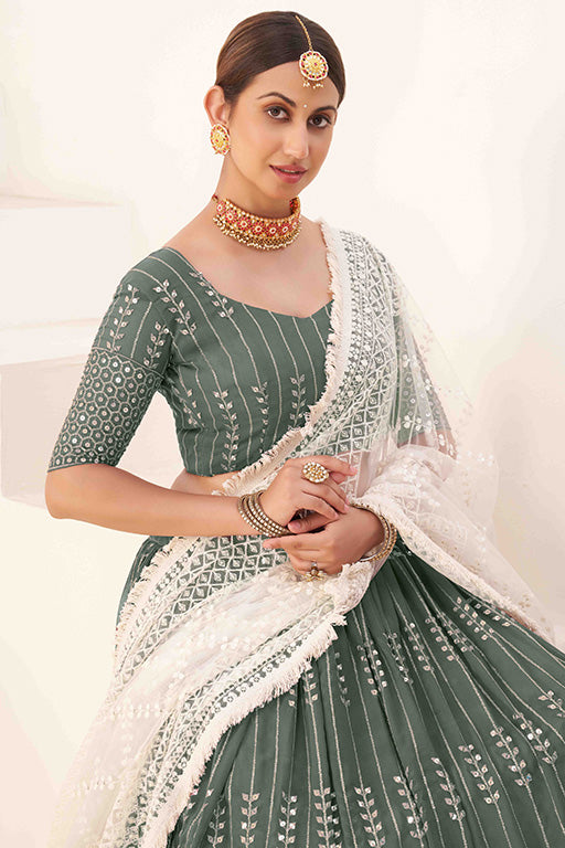 Sea Green Colour Georgette Designer Lehenga Choli VSLC1240100