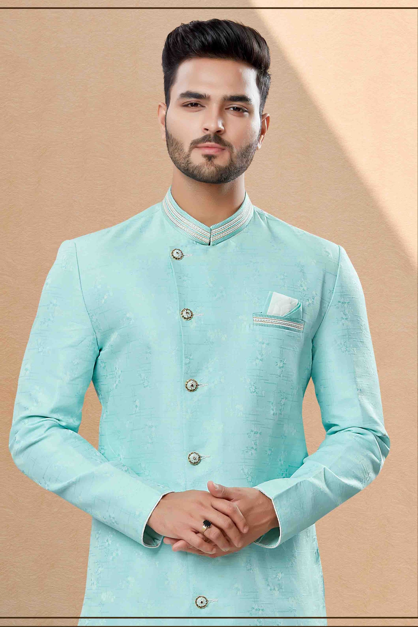 Sky Blue Colour Dhoti Sherwani In Banarasi Jacquard Fabric VSSH1040395