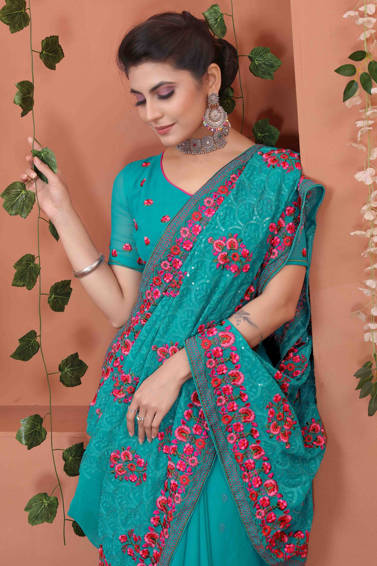 Sky Blue Colour Georgette Designer Saree VSSD1090537