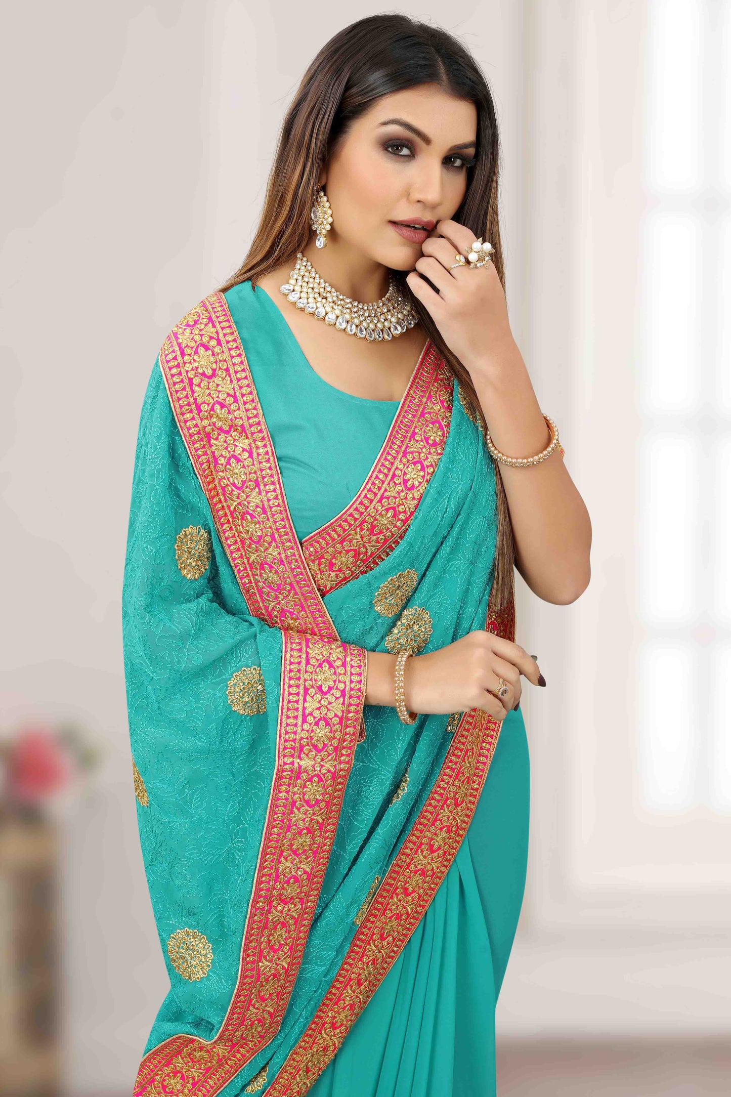Sky Blue Colour Georgette Designer Saree VSSD1121197