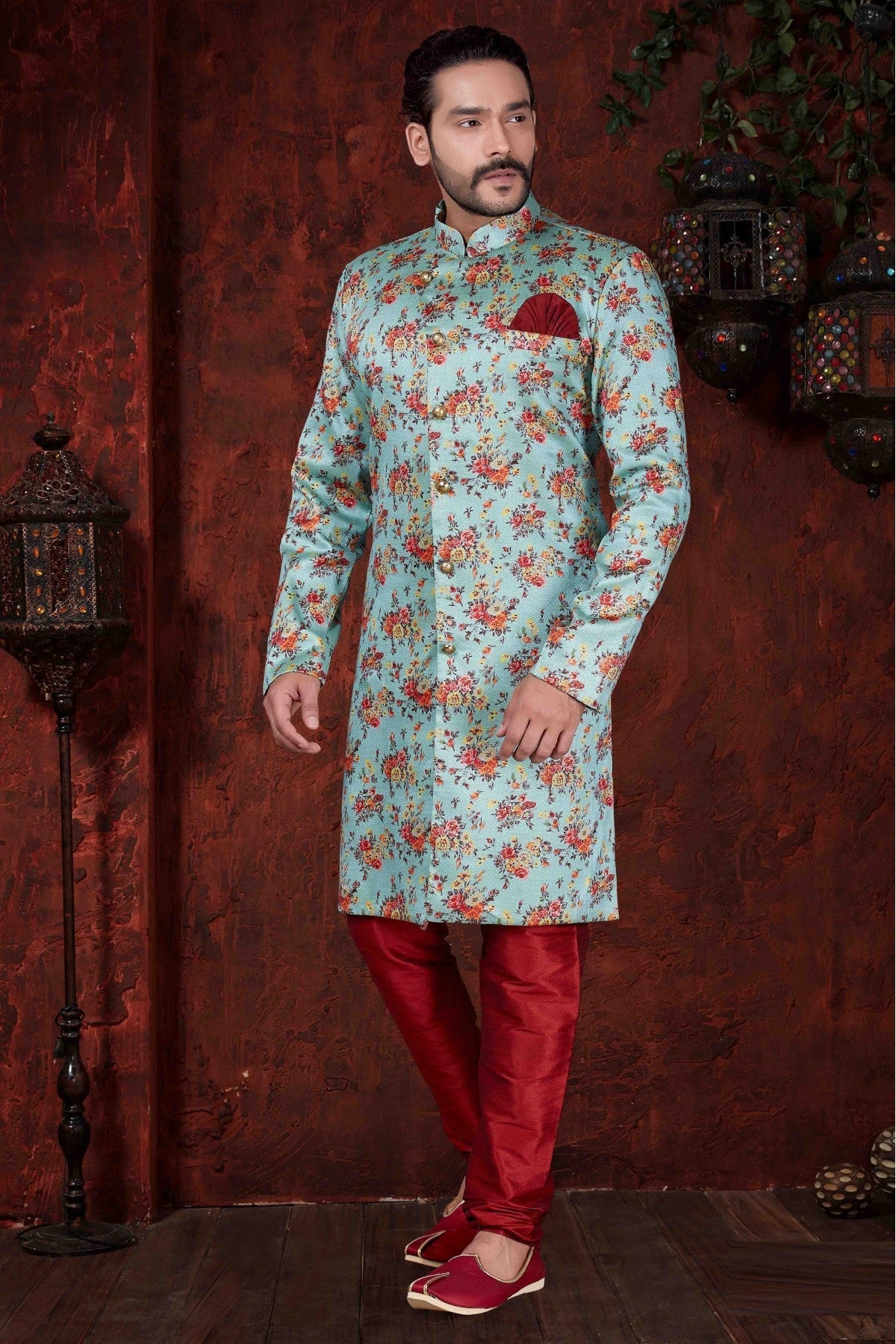 Sky Blue Colour Kurta Pajama In Jacquard Silk Fabric VSKP1040025