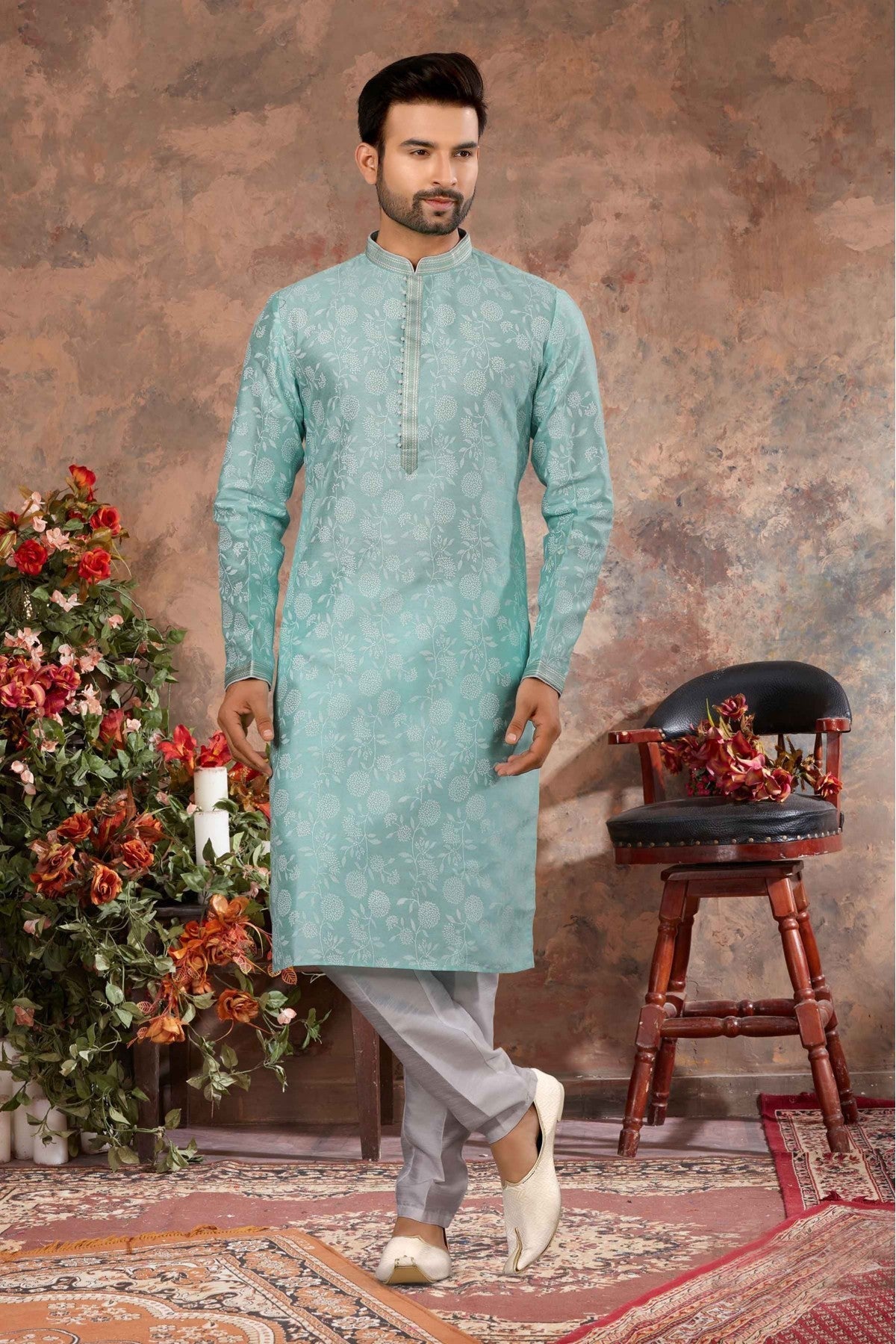Sky Blue Colour Kurta Pajama In Silk Fabric VSKP1040149