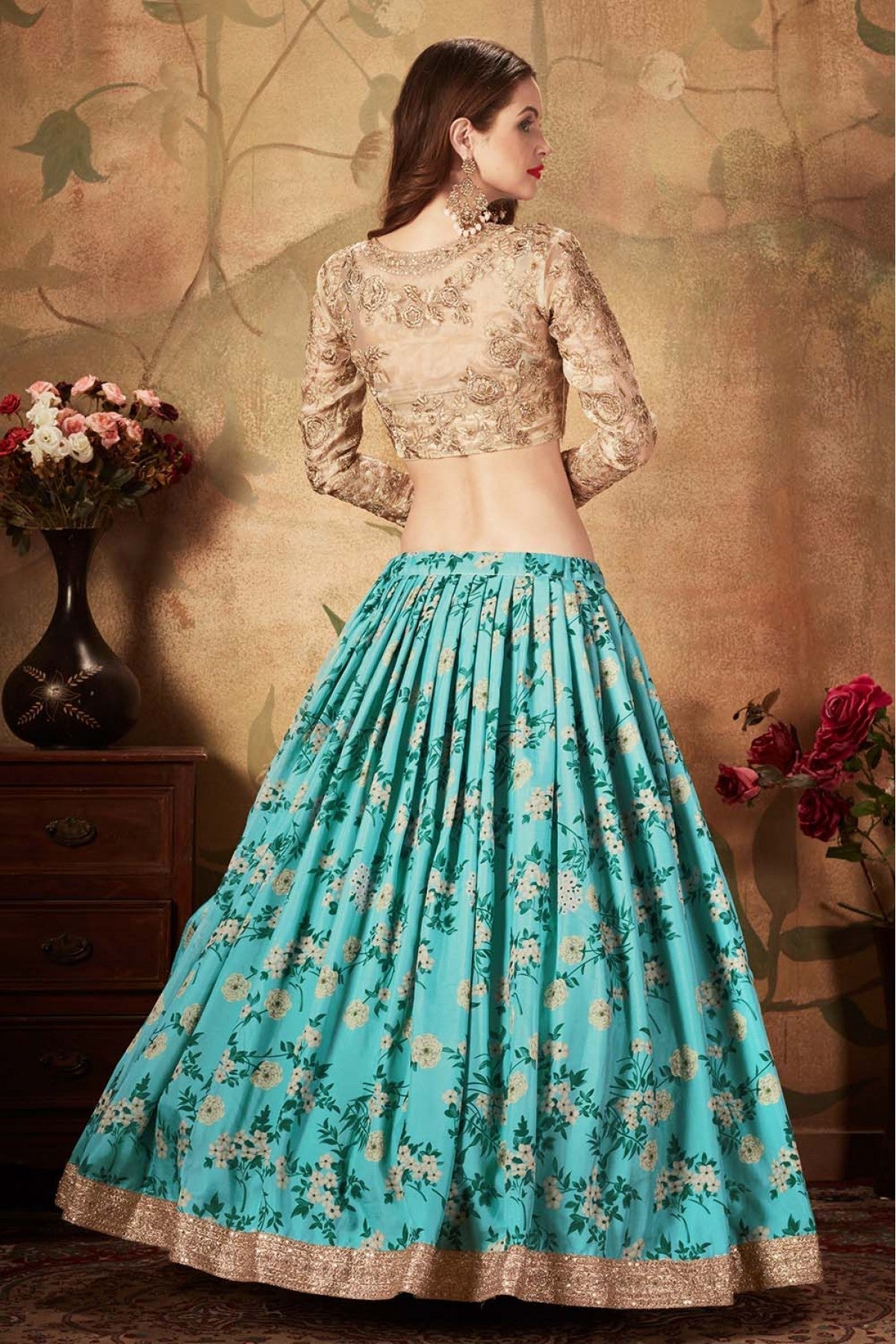 Sky Blue Colour Organza Lehenga Choli VSLC1010082