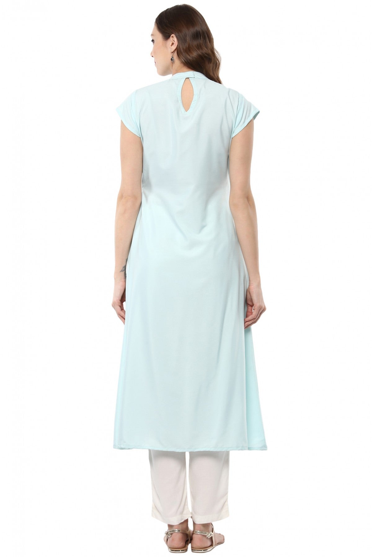 Sky Blue Colour Plus Size Crepe Flared Kurti VSKR1060199