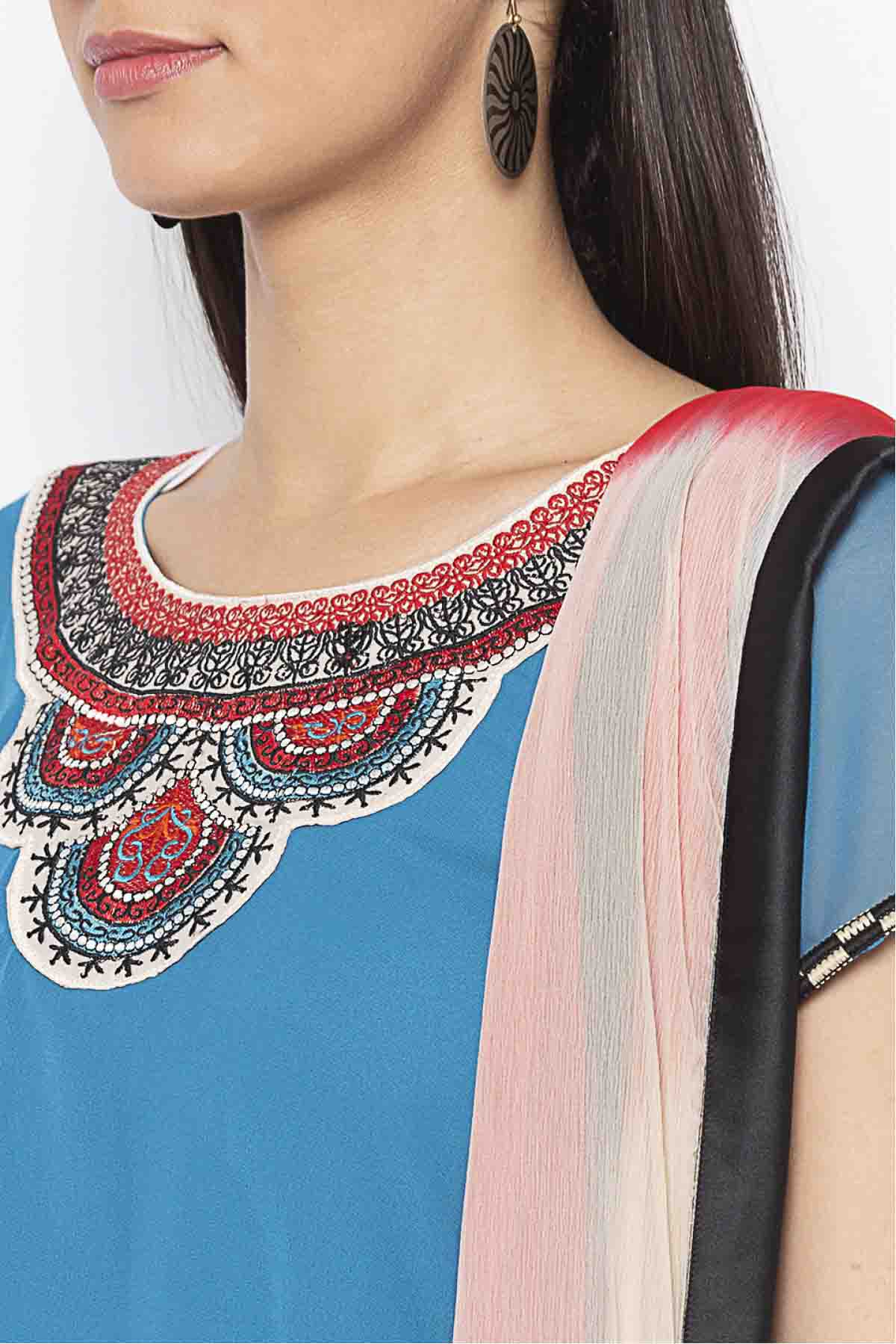 Sky Blue Colour Plus Size Georgette Embroidery Palazzo Pant Suit VSSS1070310