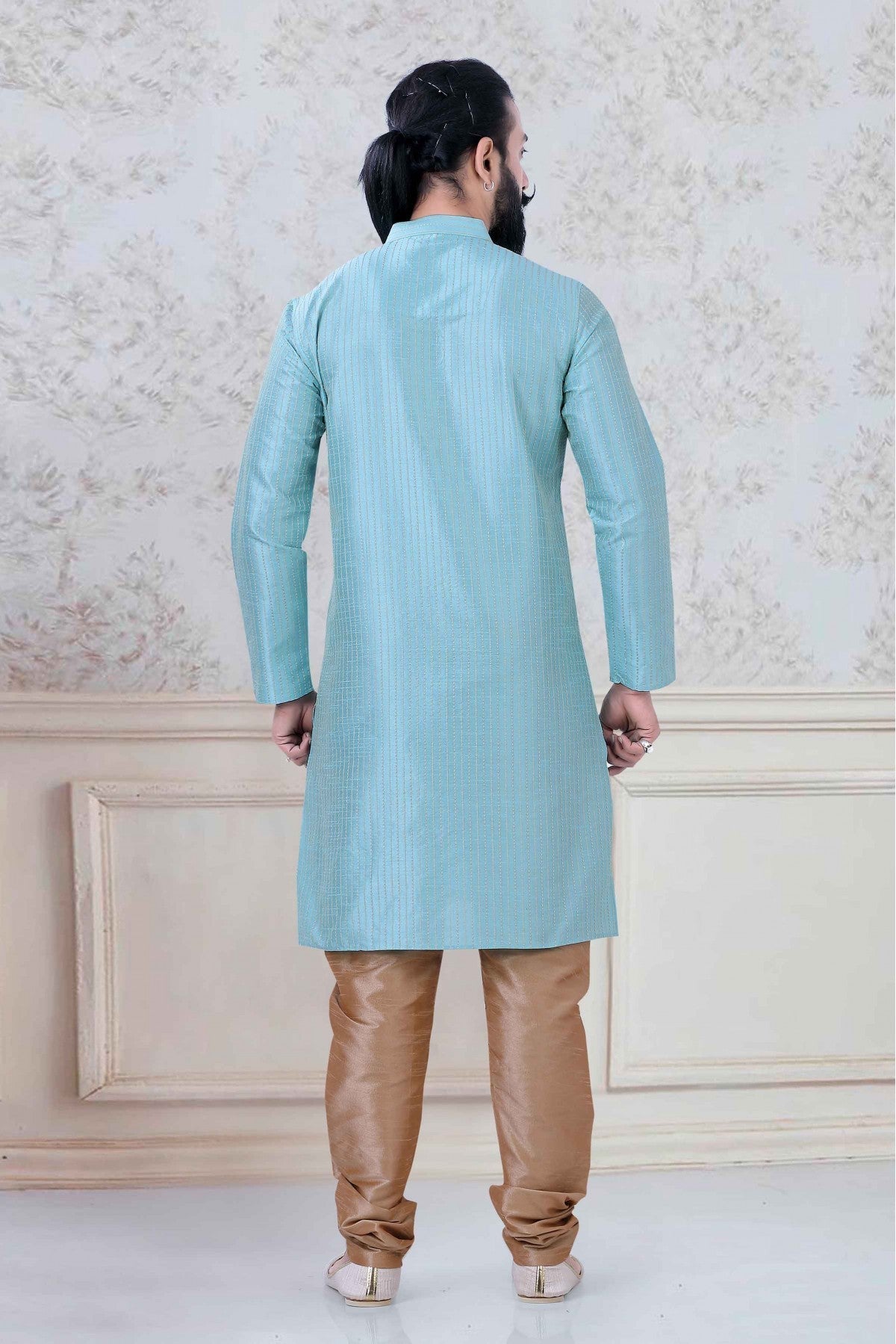 Sky Blue Colour Silk Festival Wear Kurta Pajama VSKP1130073