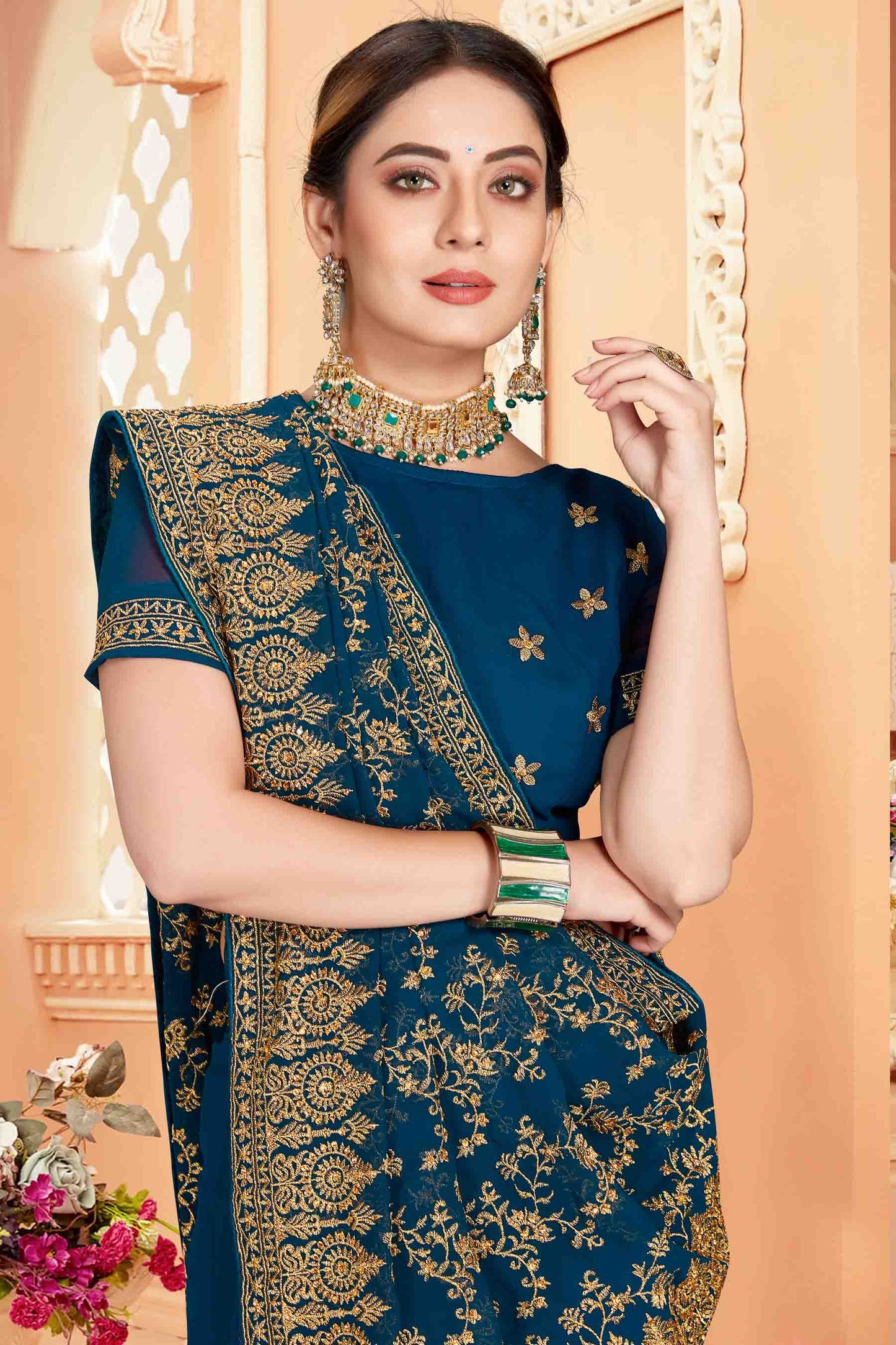 Teal Colour Georgette Designer Saree VSSD1090567