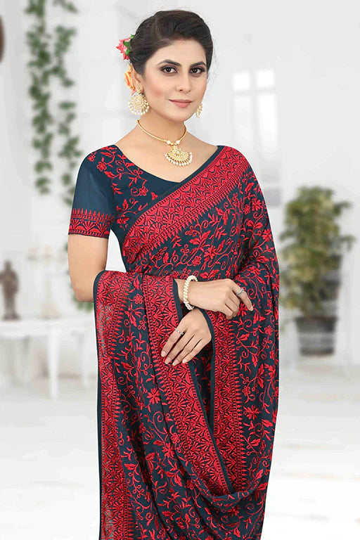 Teal Colour Georgette Designer Saree VSSD1090631