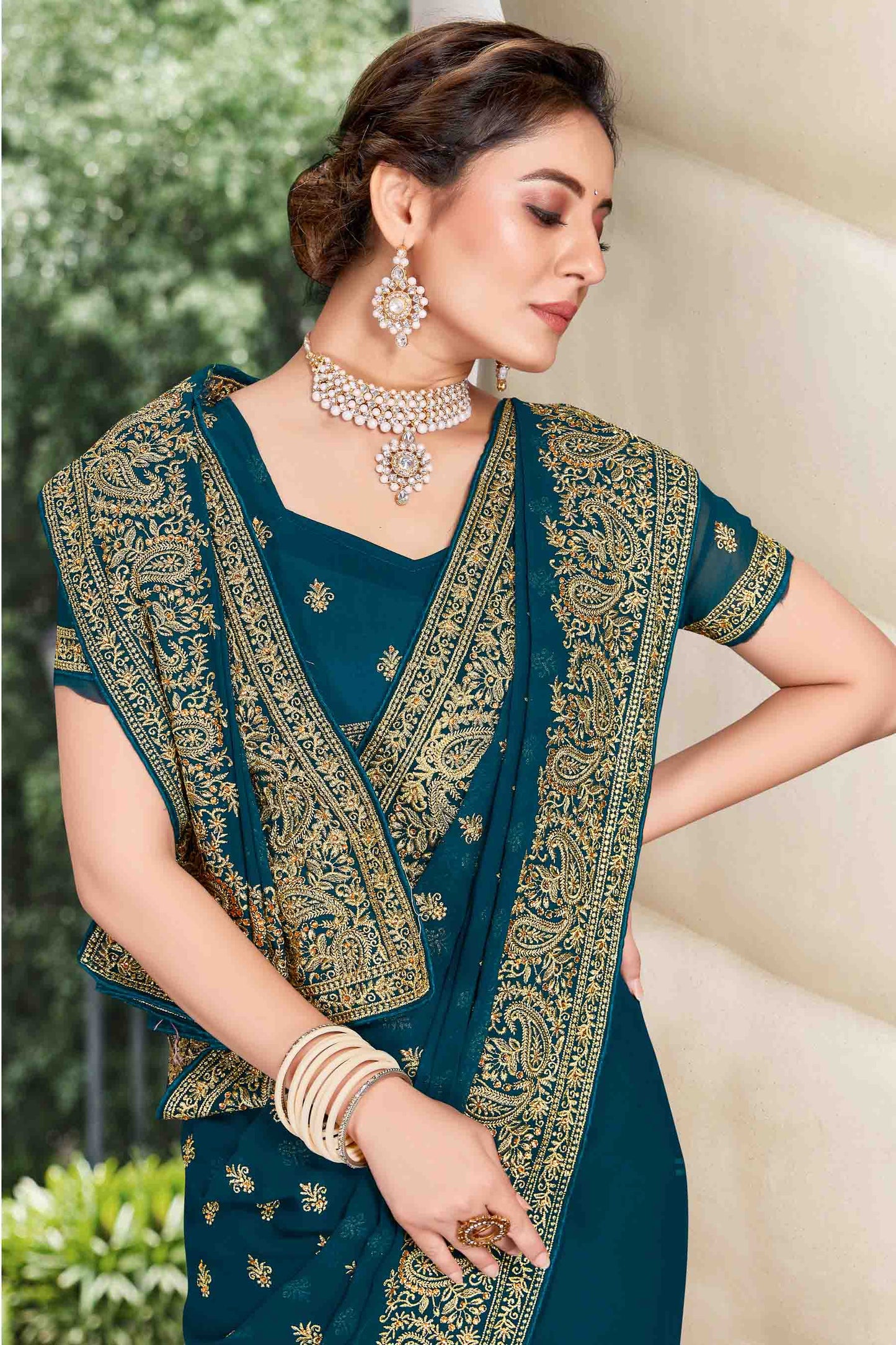 Teal Colour Georgette Designer Saree VSSD1121135