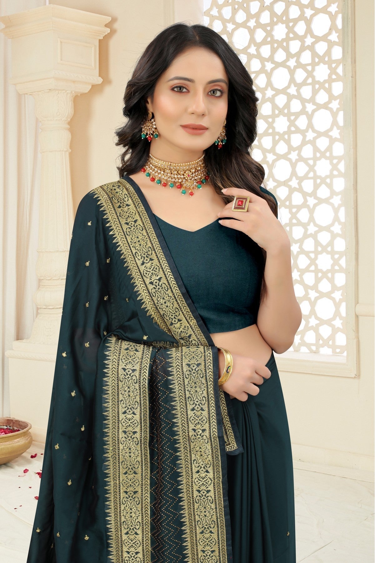 Teal Colour Rangoli Silk Embroidery Saree VSSD1120963