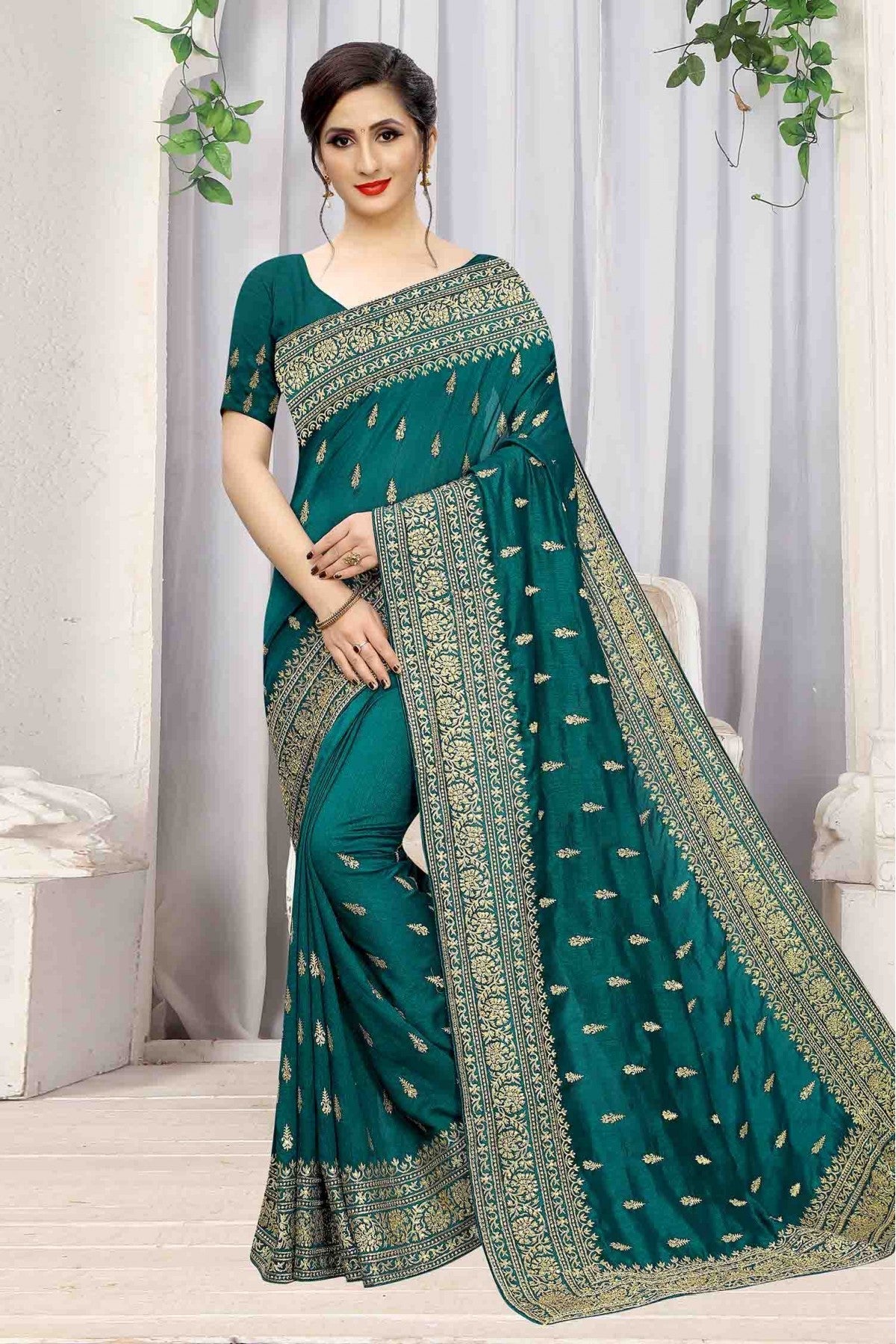 Teal Colour Vichitra Silk Designer Saree VSSD1090069