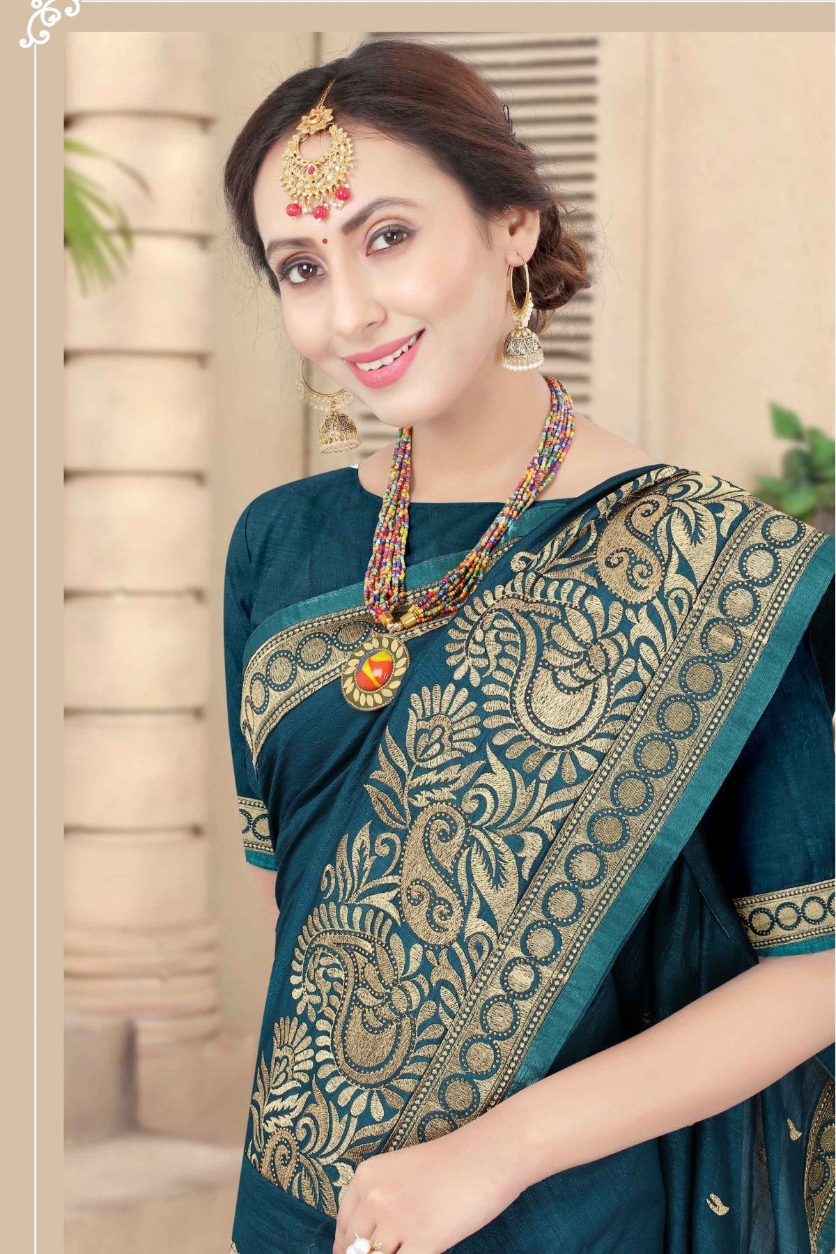 Teal Colour Vichitra Silk Designer Saree VSSD1120677