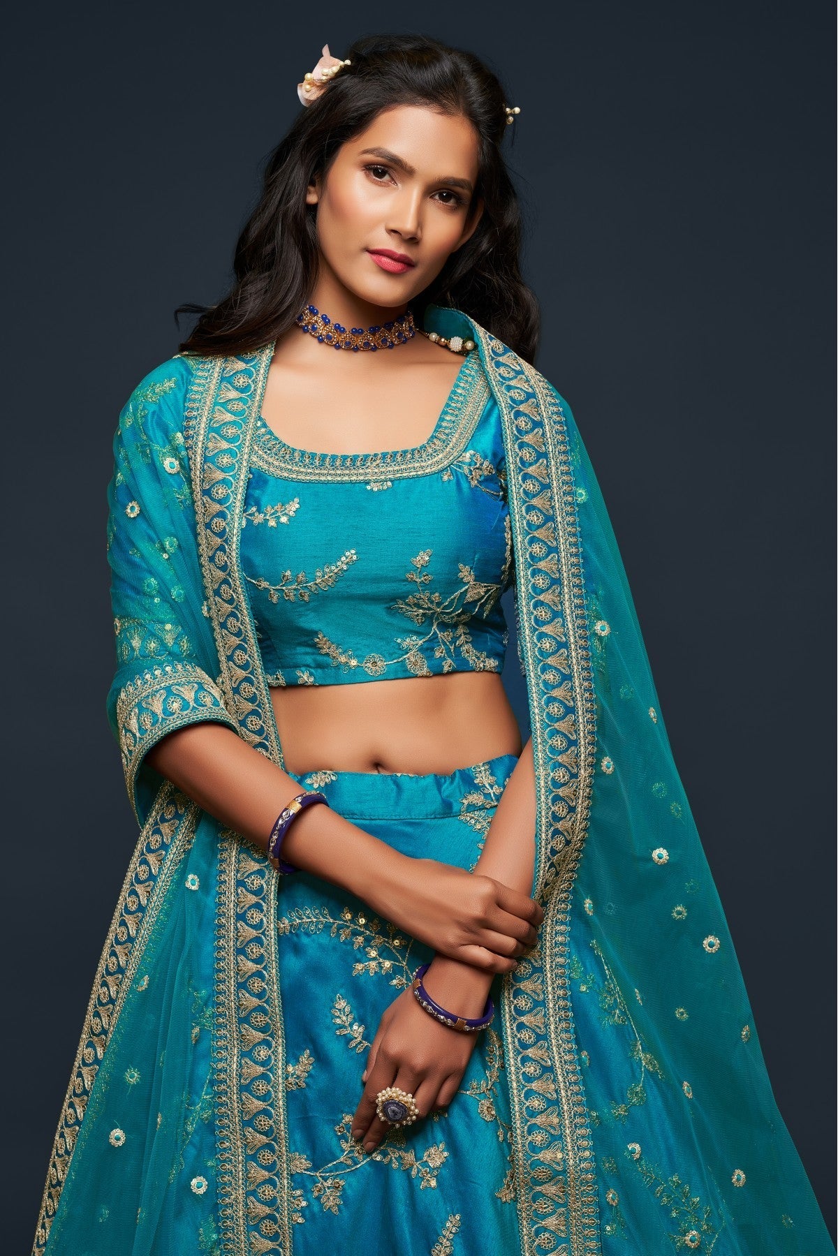 Teal and Blue Colour Art Silk Lehenga Choli VSLC1010109