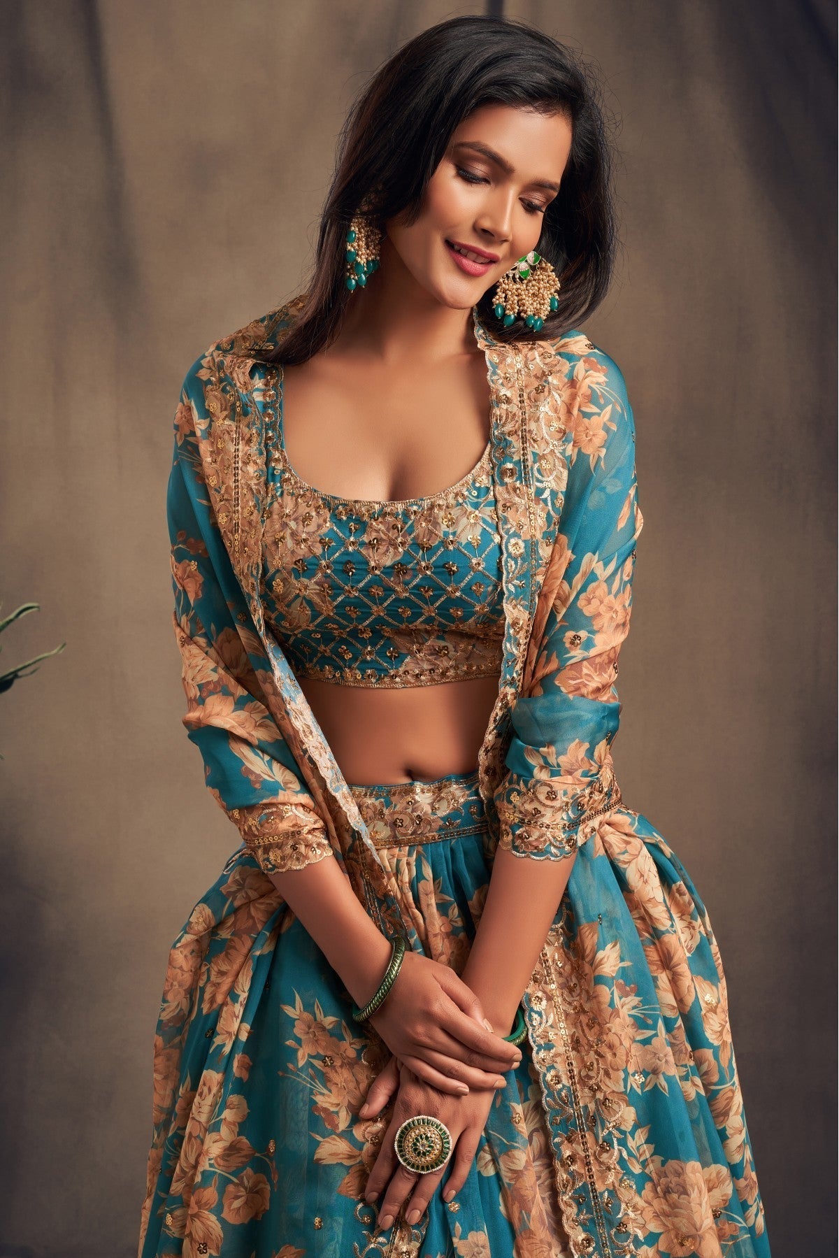 Teal and Blue Colour Organza Lehenga Choli VSLC1010100