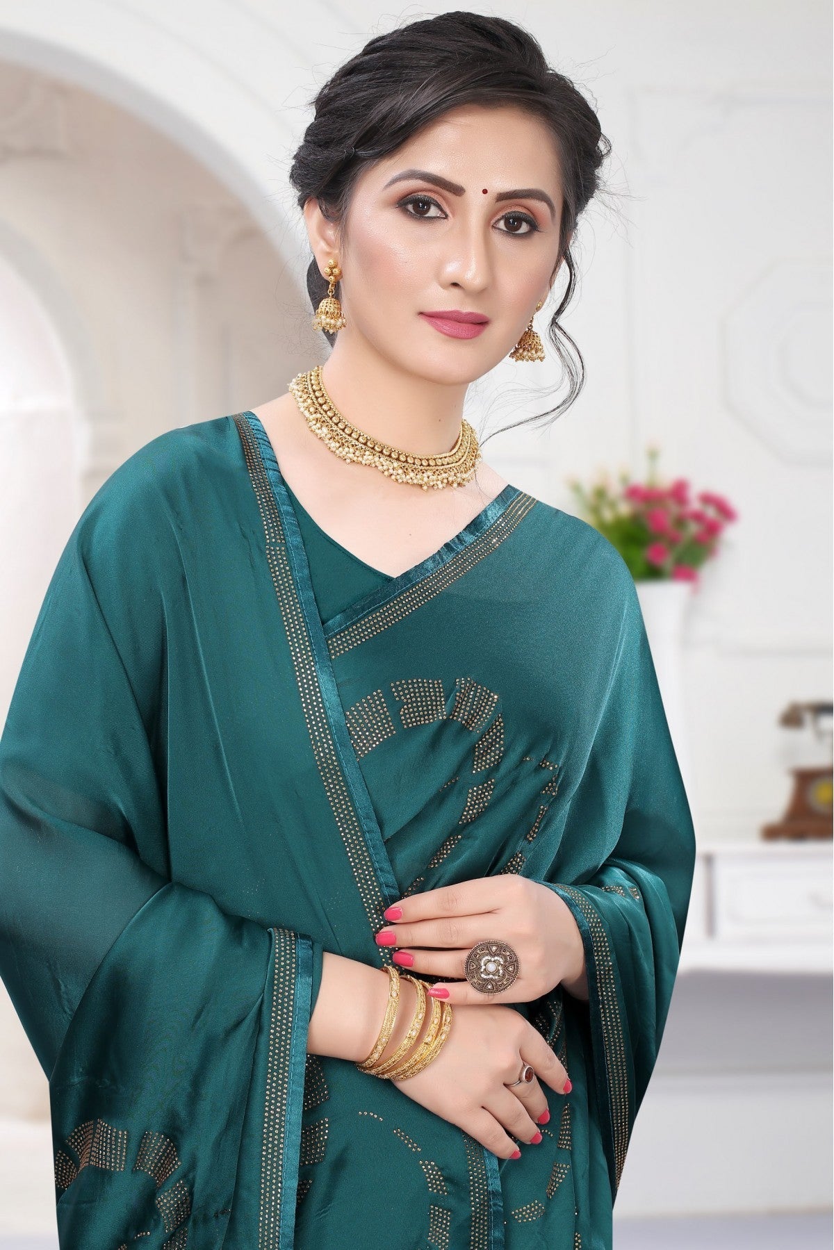 Teal and Blue Colour Satin Designer Saree VSSD1120670