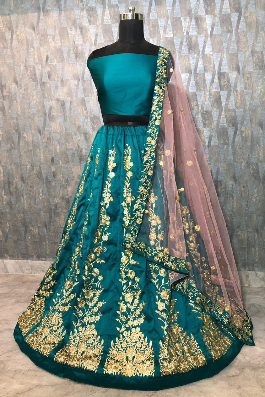 Teal and Blue Colour Taffeta Silk Lehenga Choli VSLC1020008