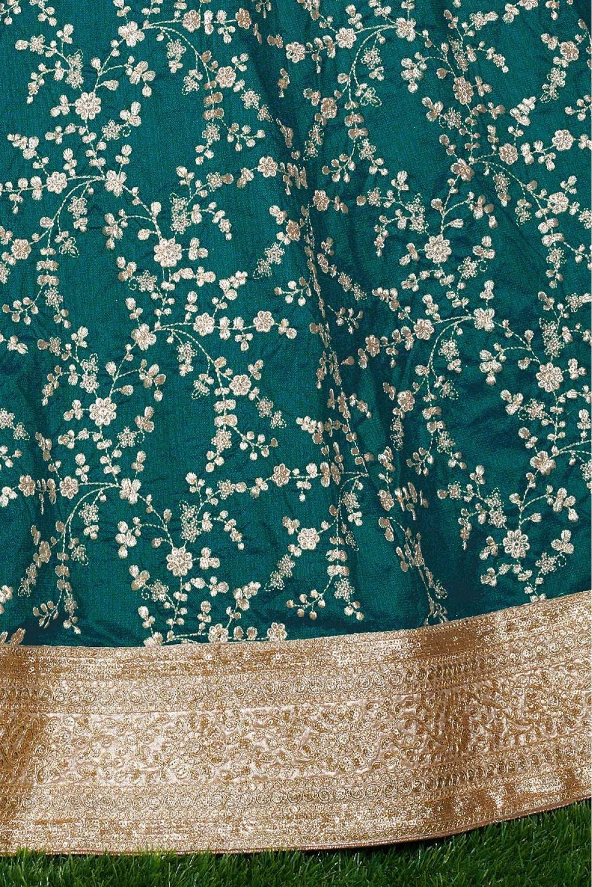 Teal and Green Colour Mulberry Silk Lehenga Choli VSLC1010059