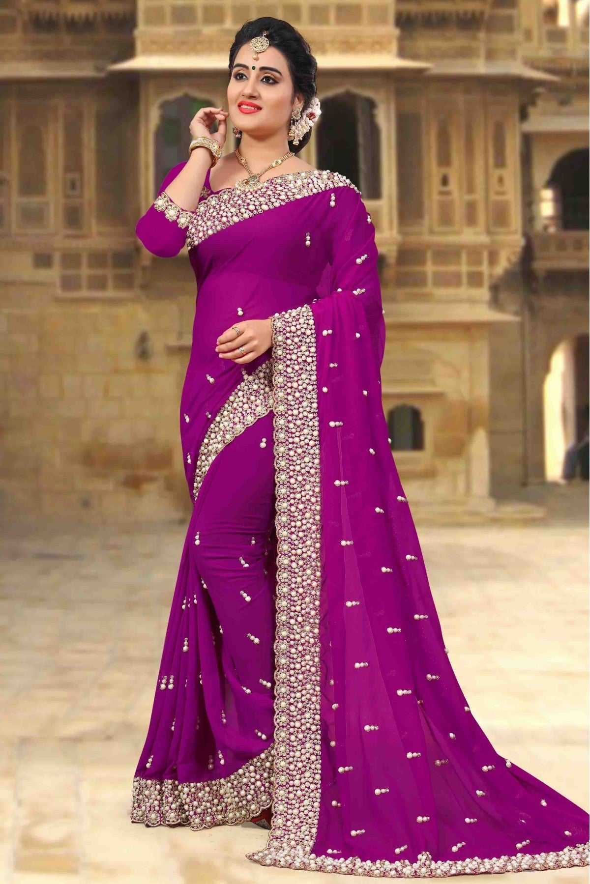 Violet Colour Georgette Designer Saree VSSD1090011