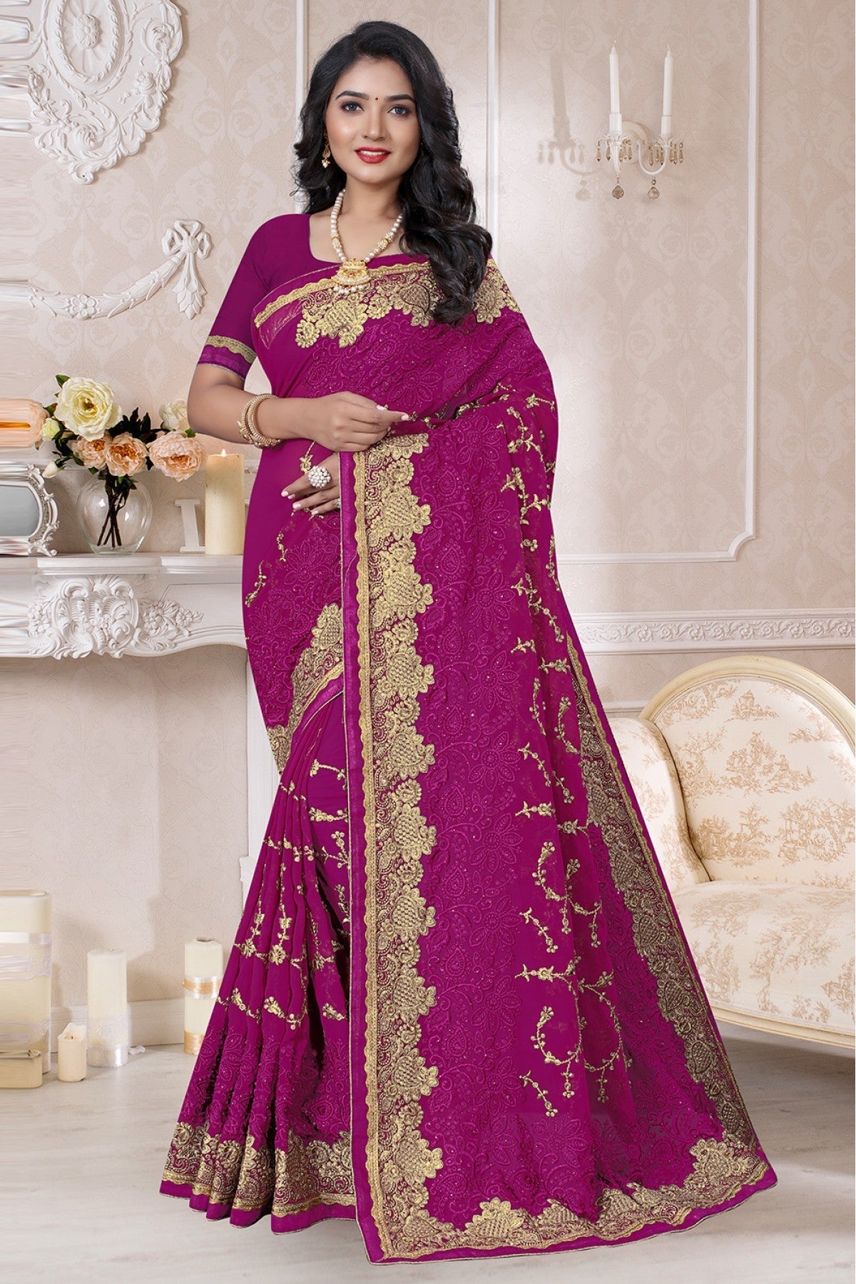 Violet Colour Georgette Designer Saree VSSD1090130