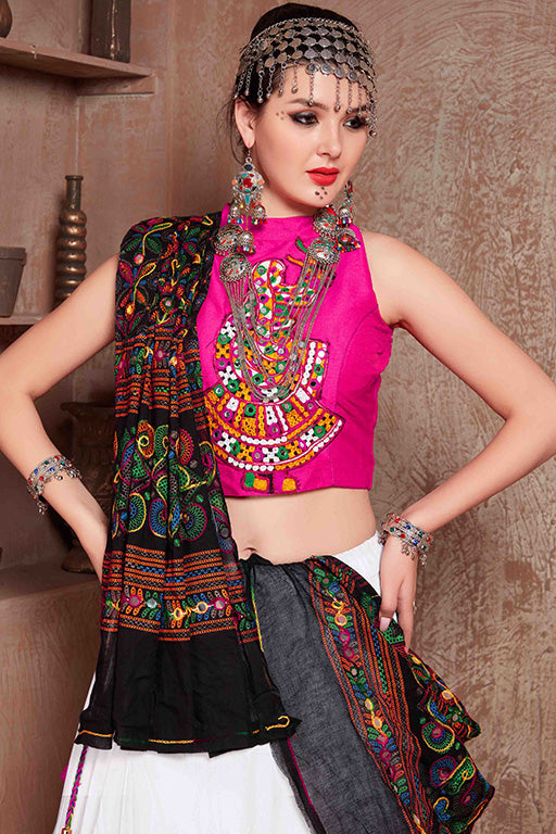 White Colour Cotton Navratri Lehenga Choli VSLC1240082