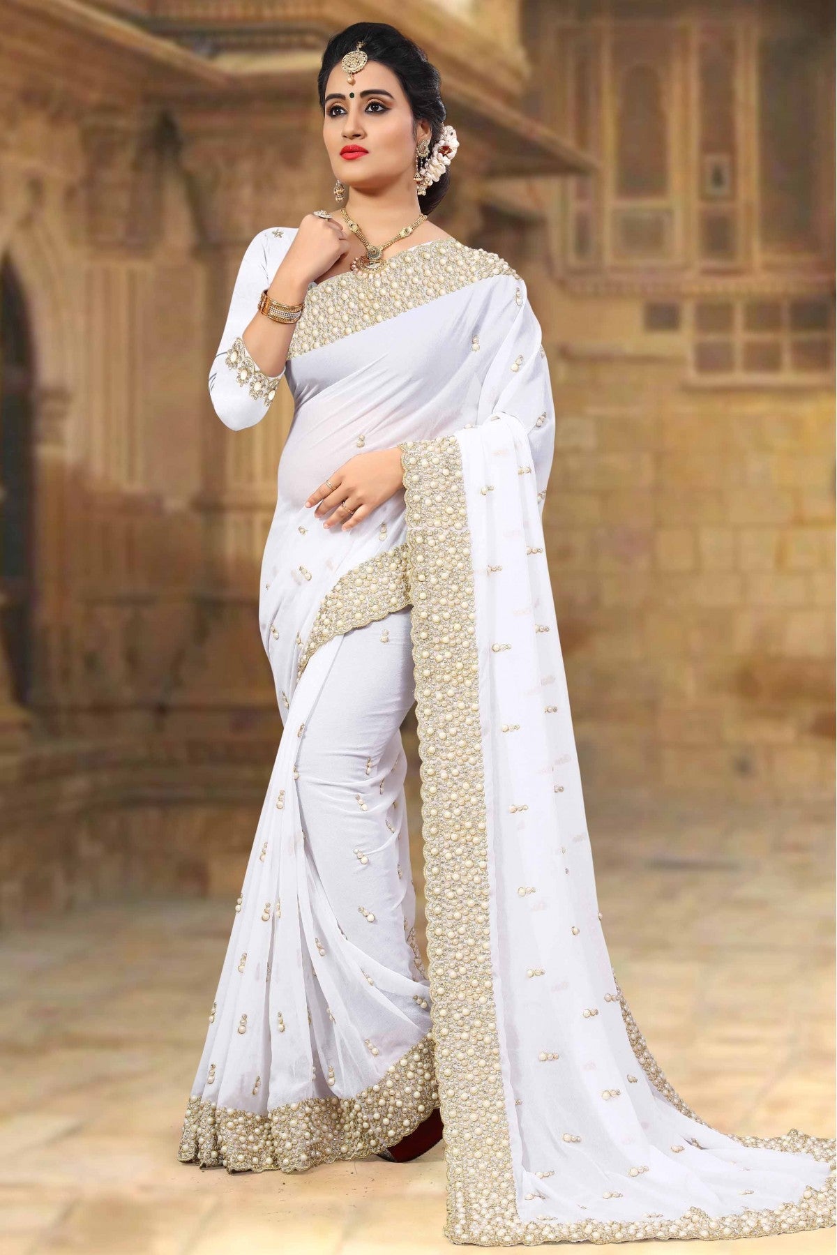 White Colour Georgette Designer Saree VSSD1090010