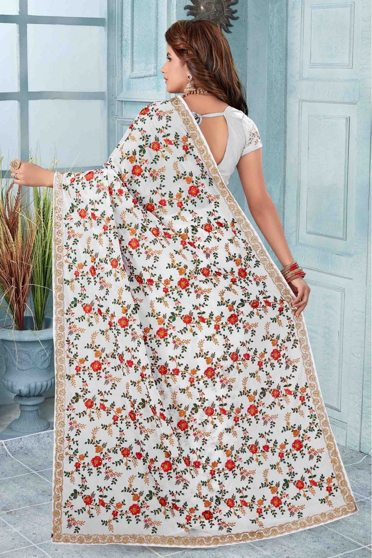 White Colour Georgette Designer Saree VSSD1120510