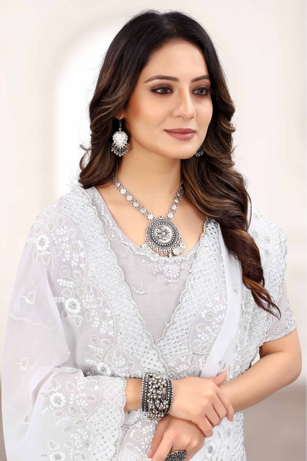 White Colour Georgette Designer Saree VSSD1120849