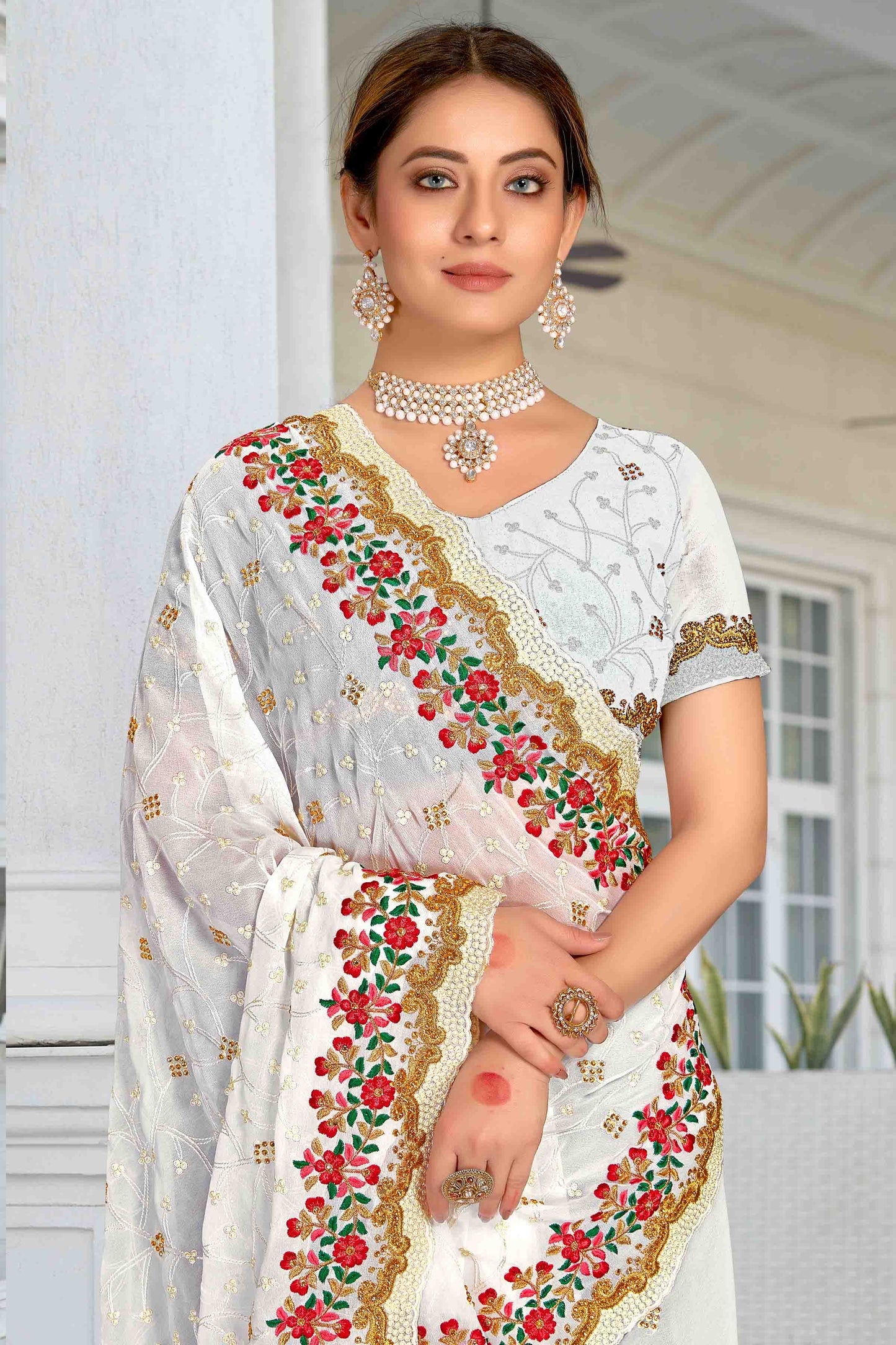 White Colour Georgette Designer Saree VSSD1121158