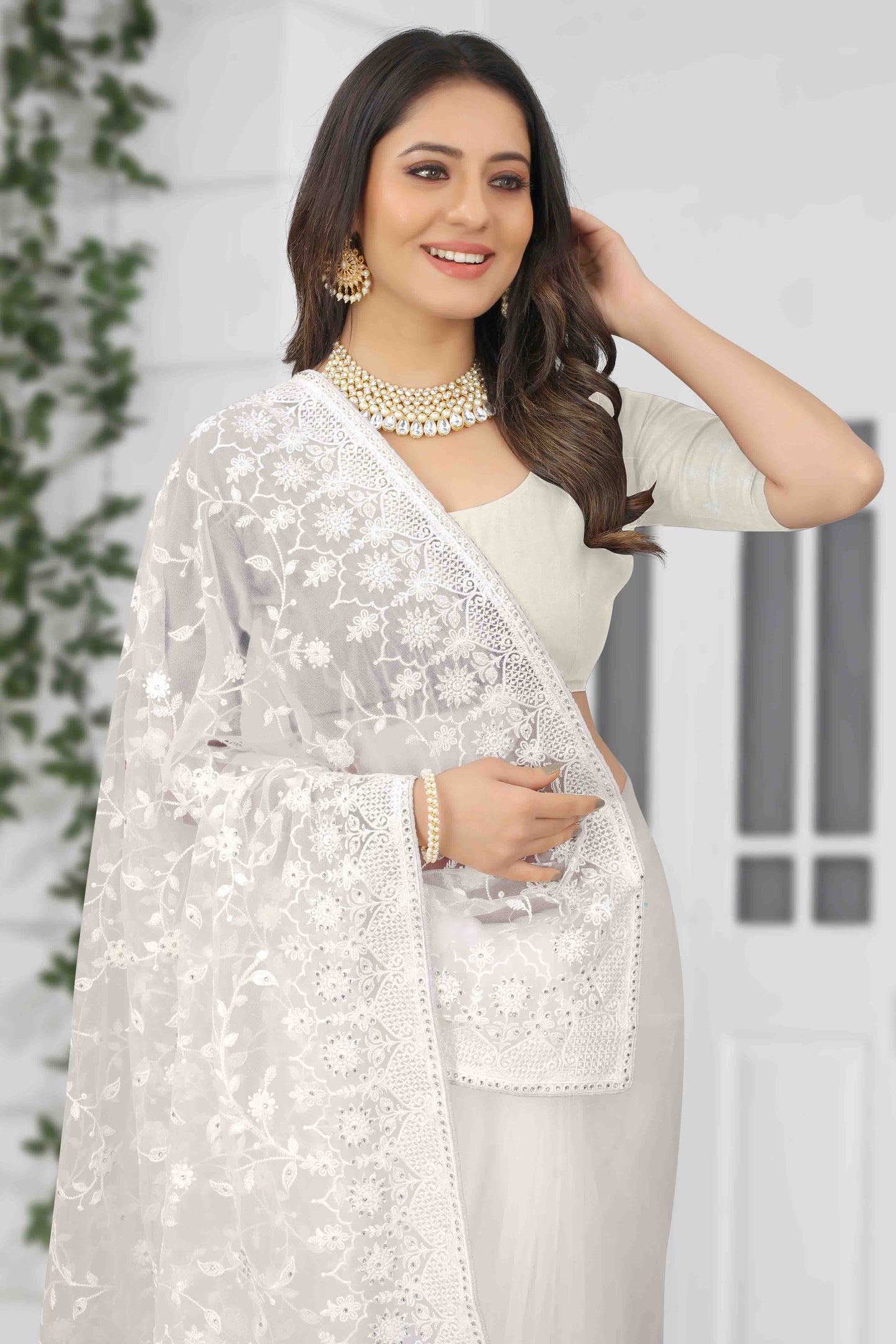 White Colour Net Designer Saree VSSD1090554