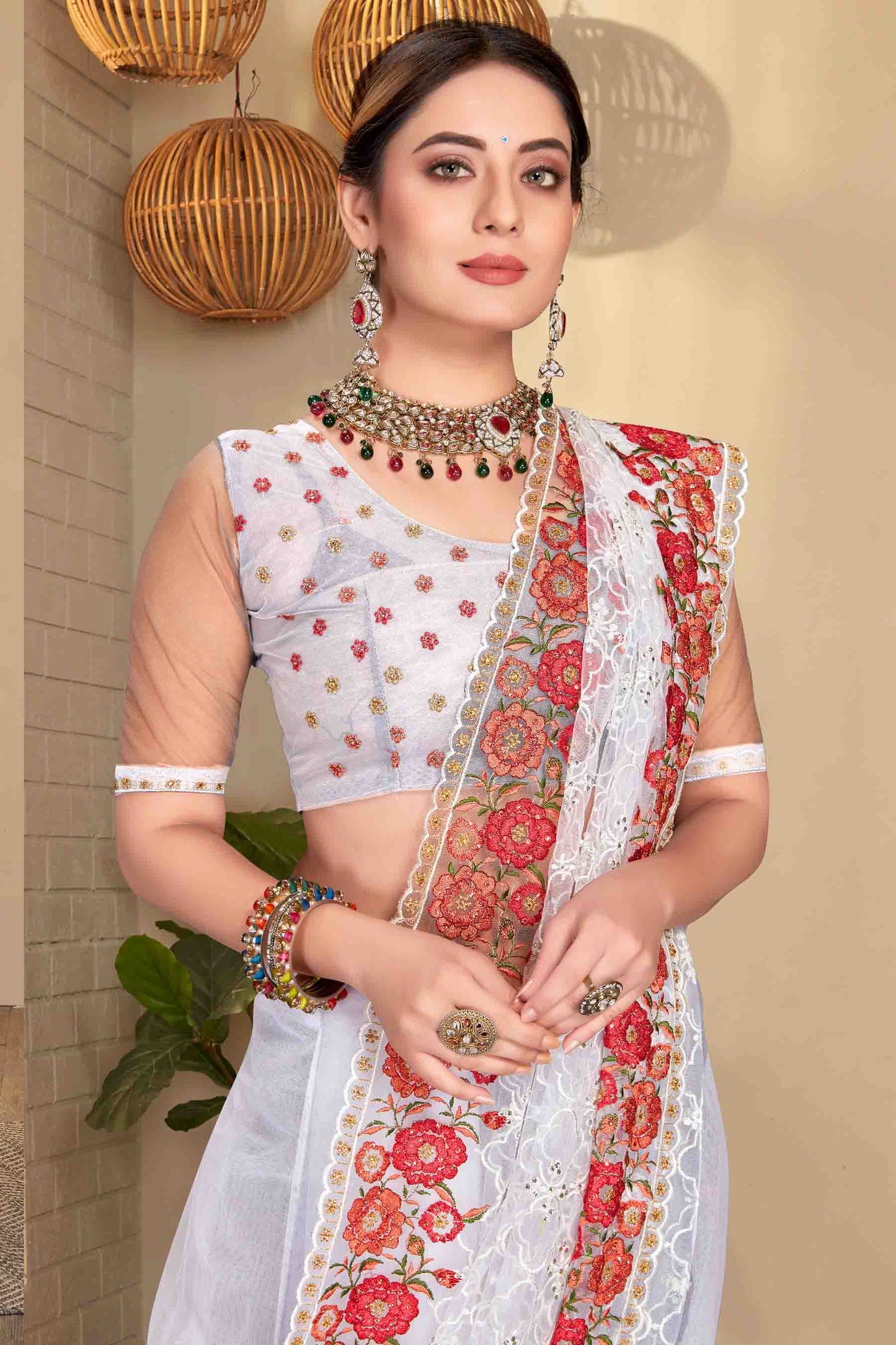 White Colour Net Designer Saree VSSD1090584