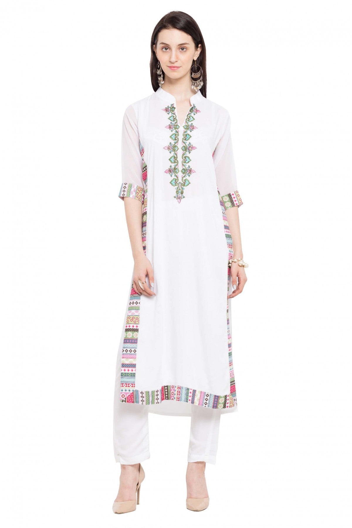 White Colour Plus Size Cotton Kurti