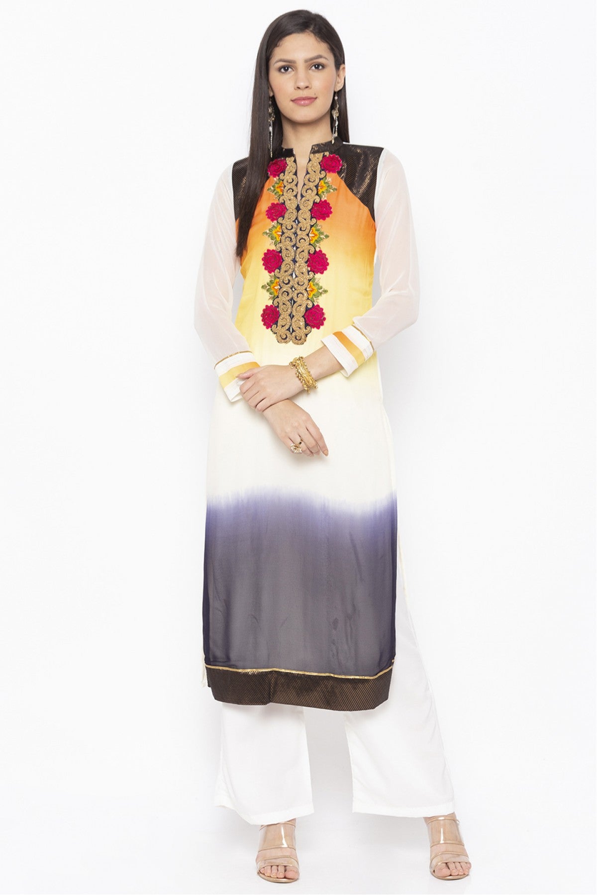 White Colour Plus Size Georgette Embroidery Kurta Set