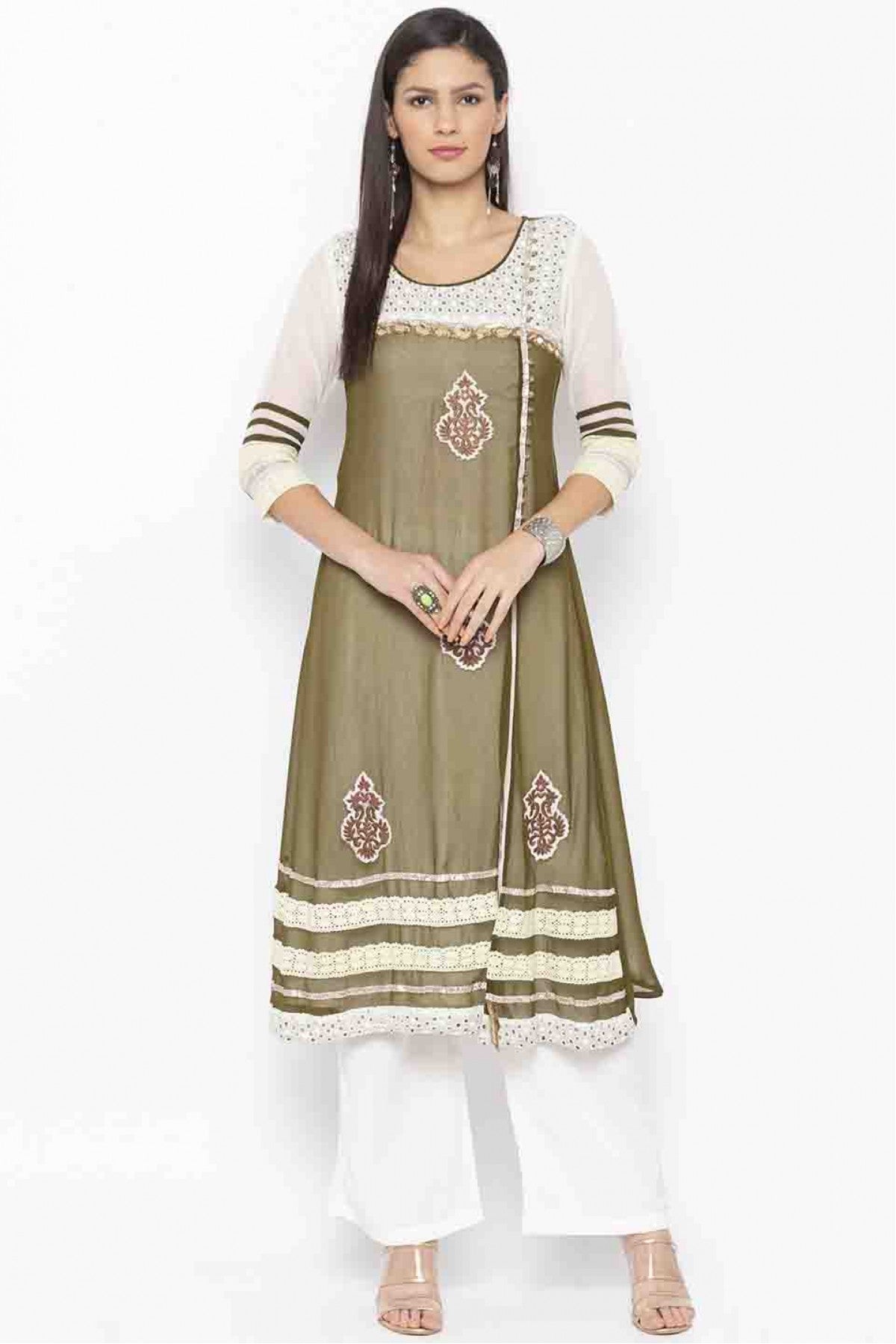 White Colour Plus Size Georgette Embroidery Kurti