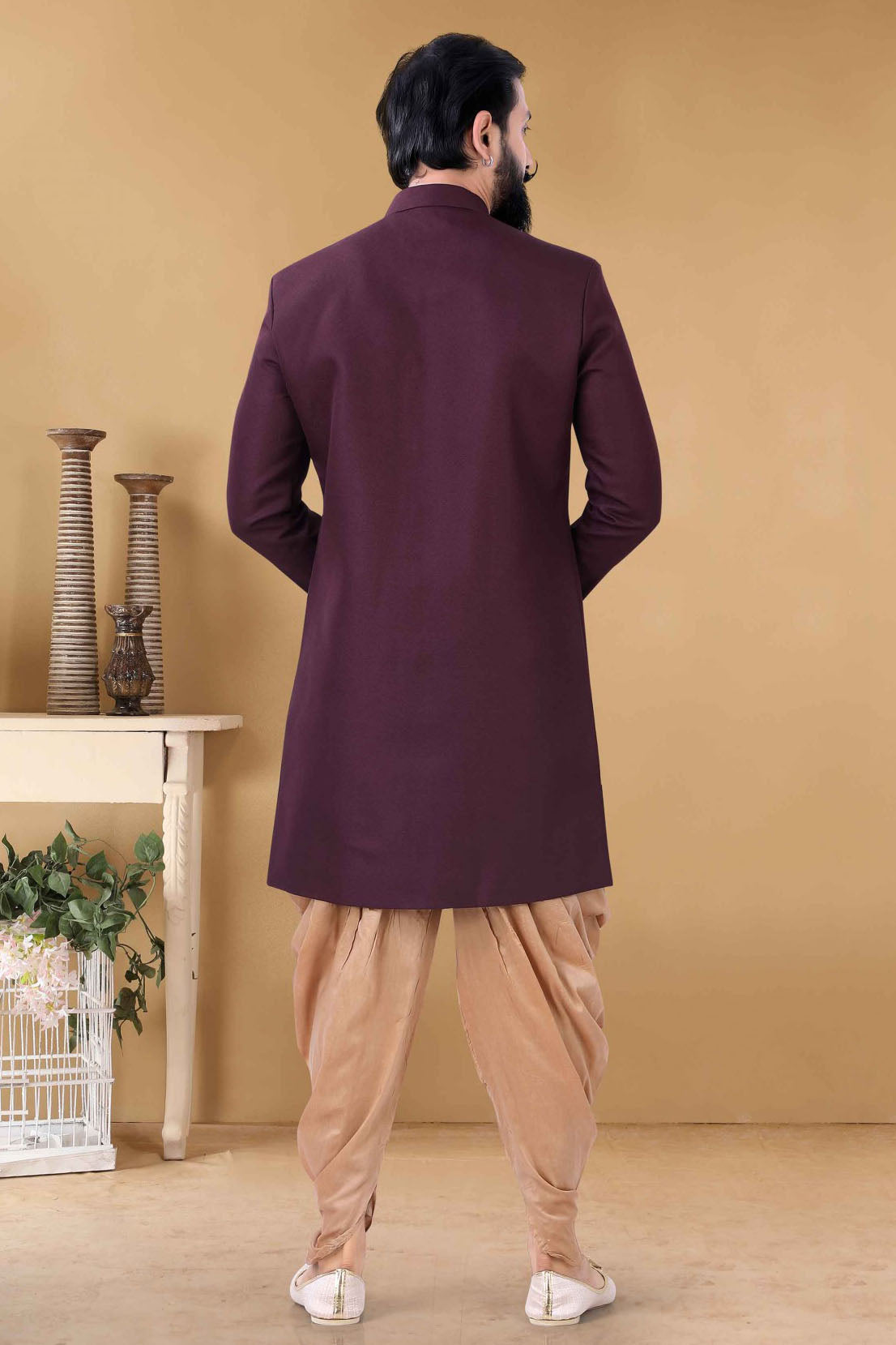 Wine Colour Crape Indo Western Sherwani VSSH1130010