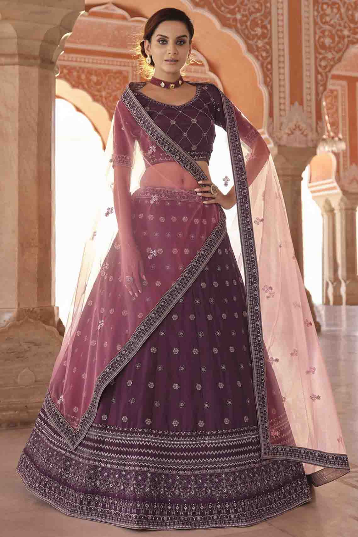 Wine Colour Crepe Thread Work Lehenga Choli VSLC1080614