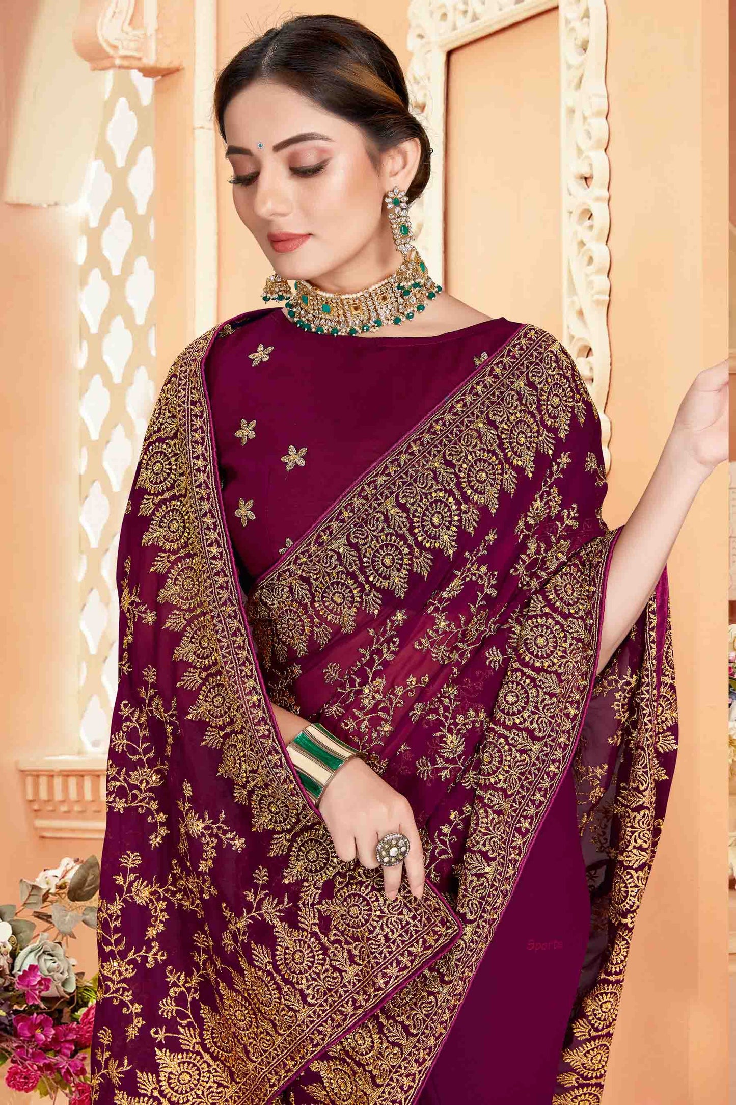 Wine Colour Georgette Designer Saree VSSD1090566