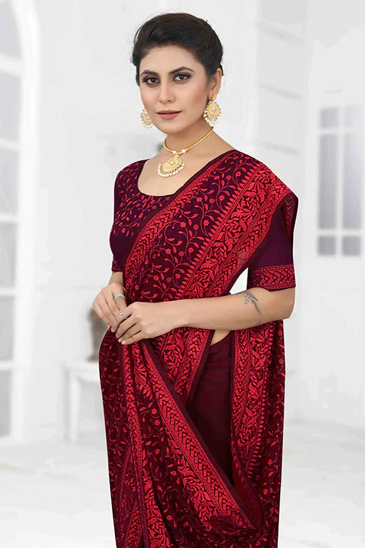 Wine Colour Georgette Designer Saree VSSD1090625