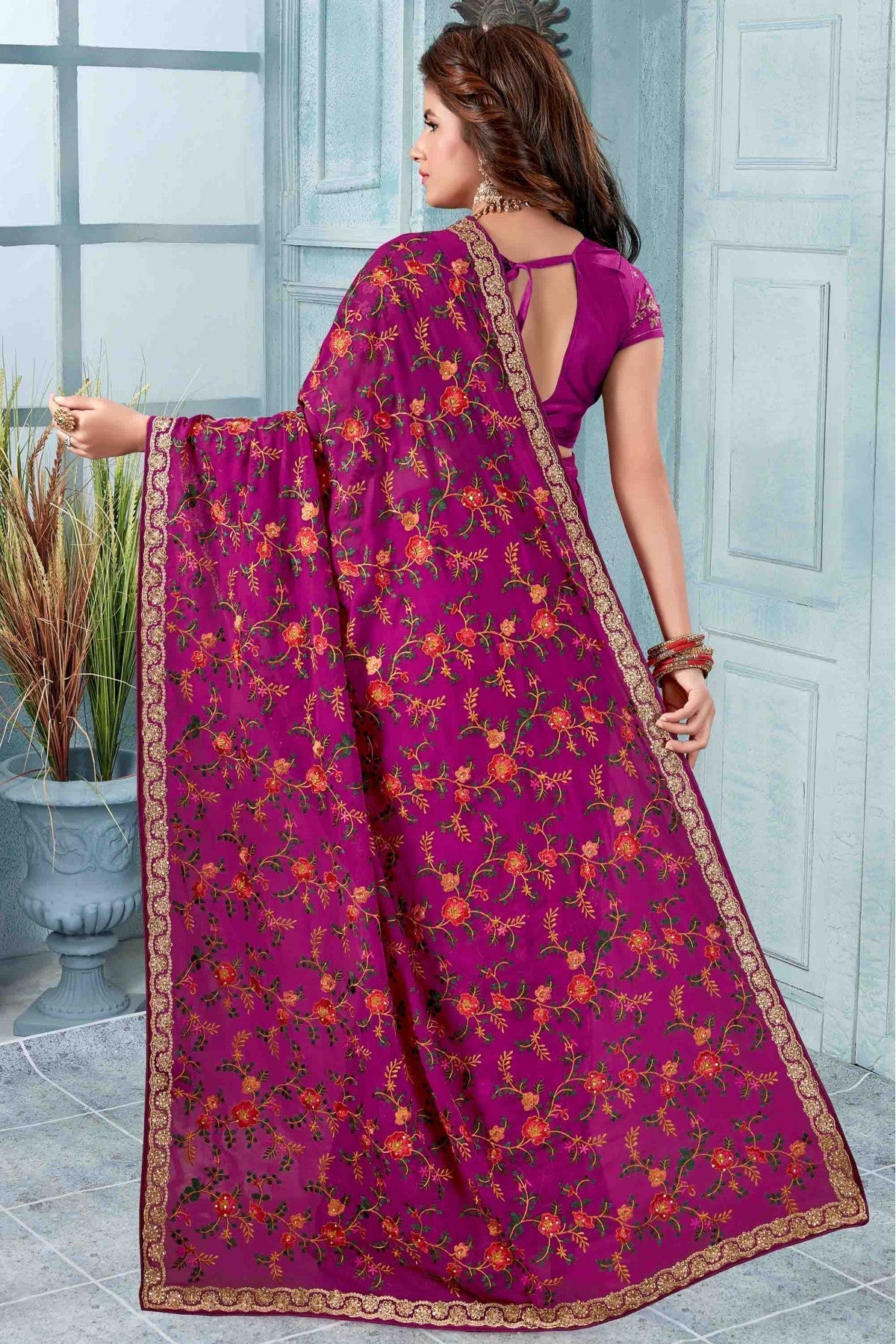 Wine Colour Georgette Designer Saree VSSD1120511