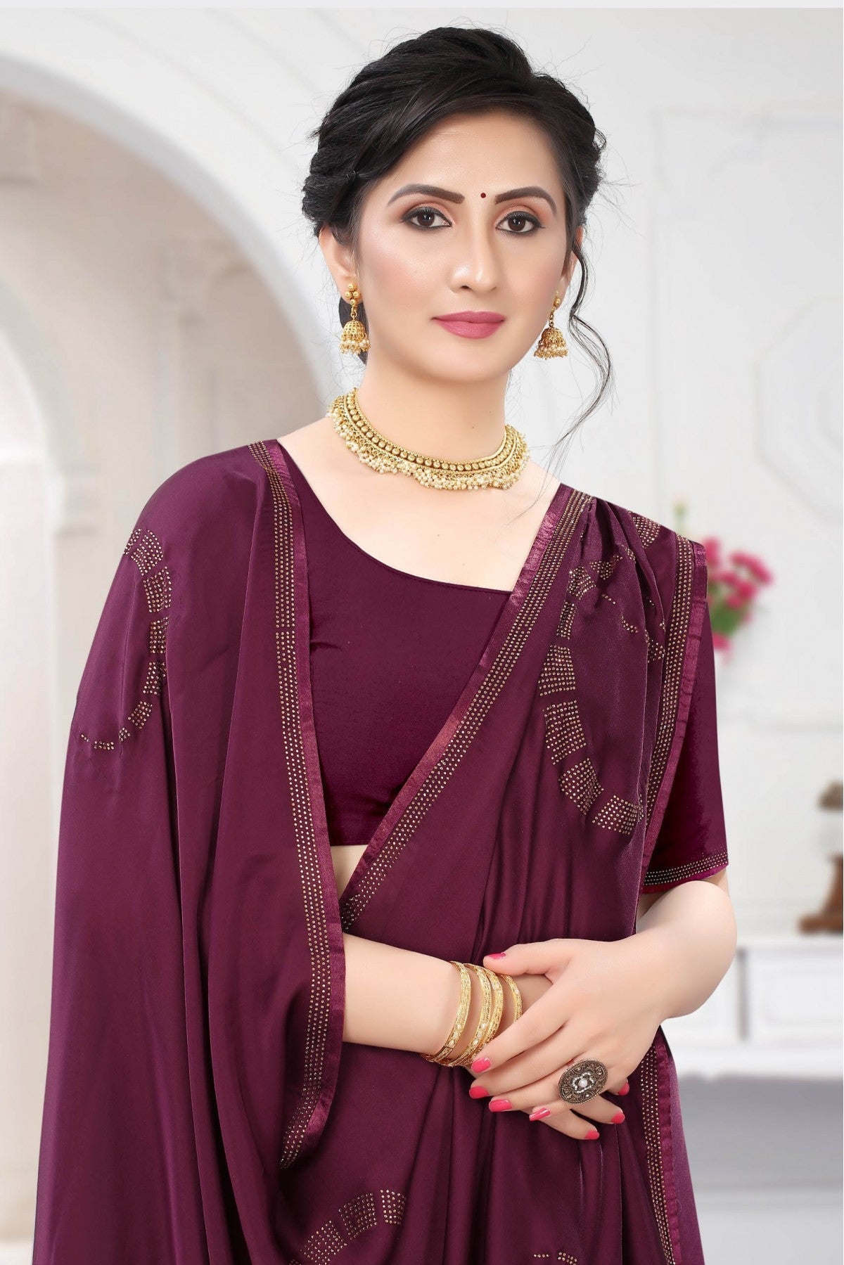 Wine Colour Satin Designer Saree VSSD1120668