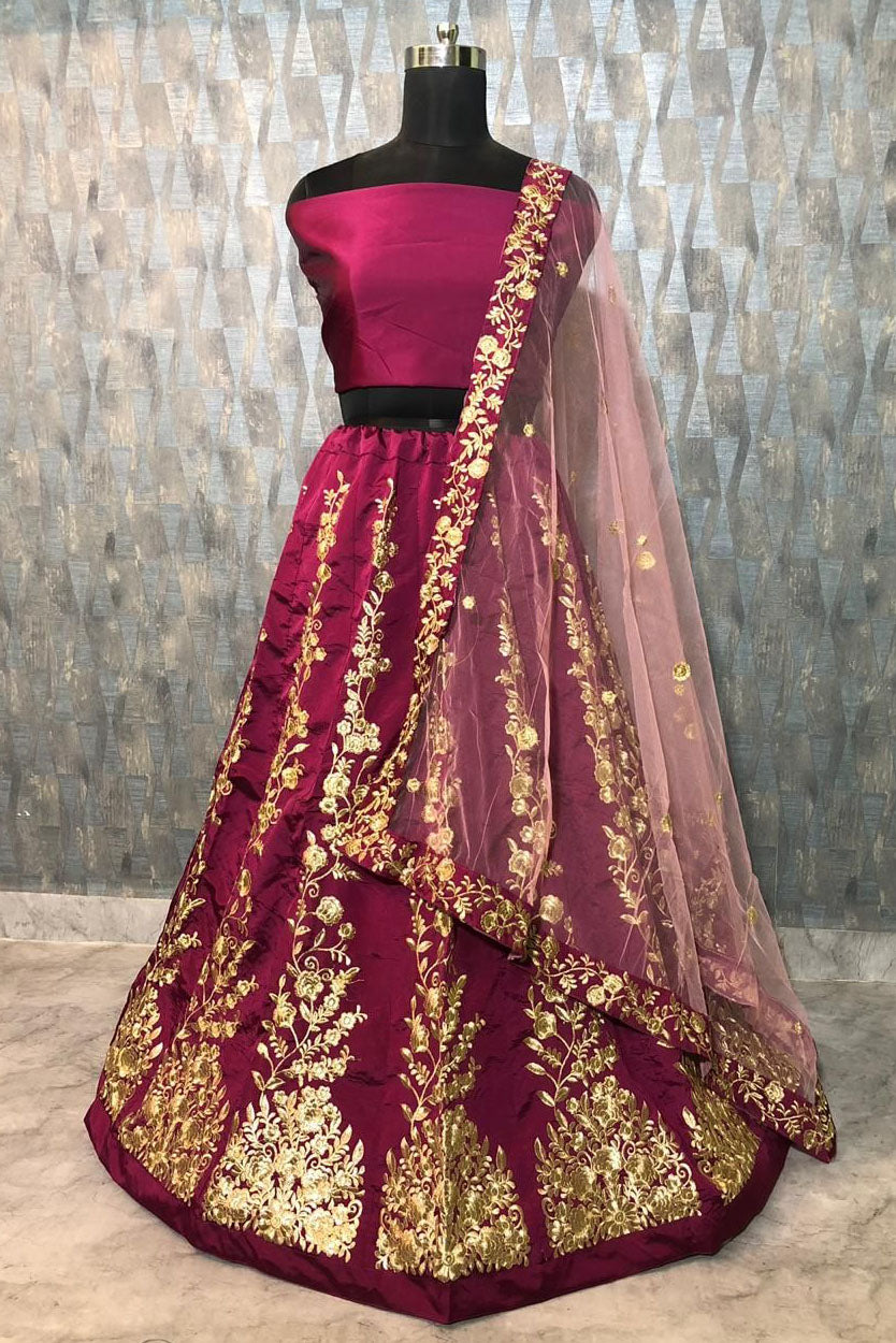 Wine Colour Taffeta Silk Lehenga Choli VSLC1020009